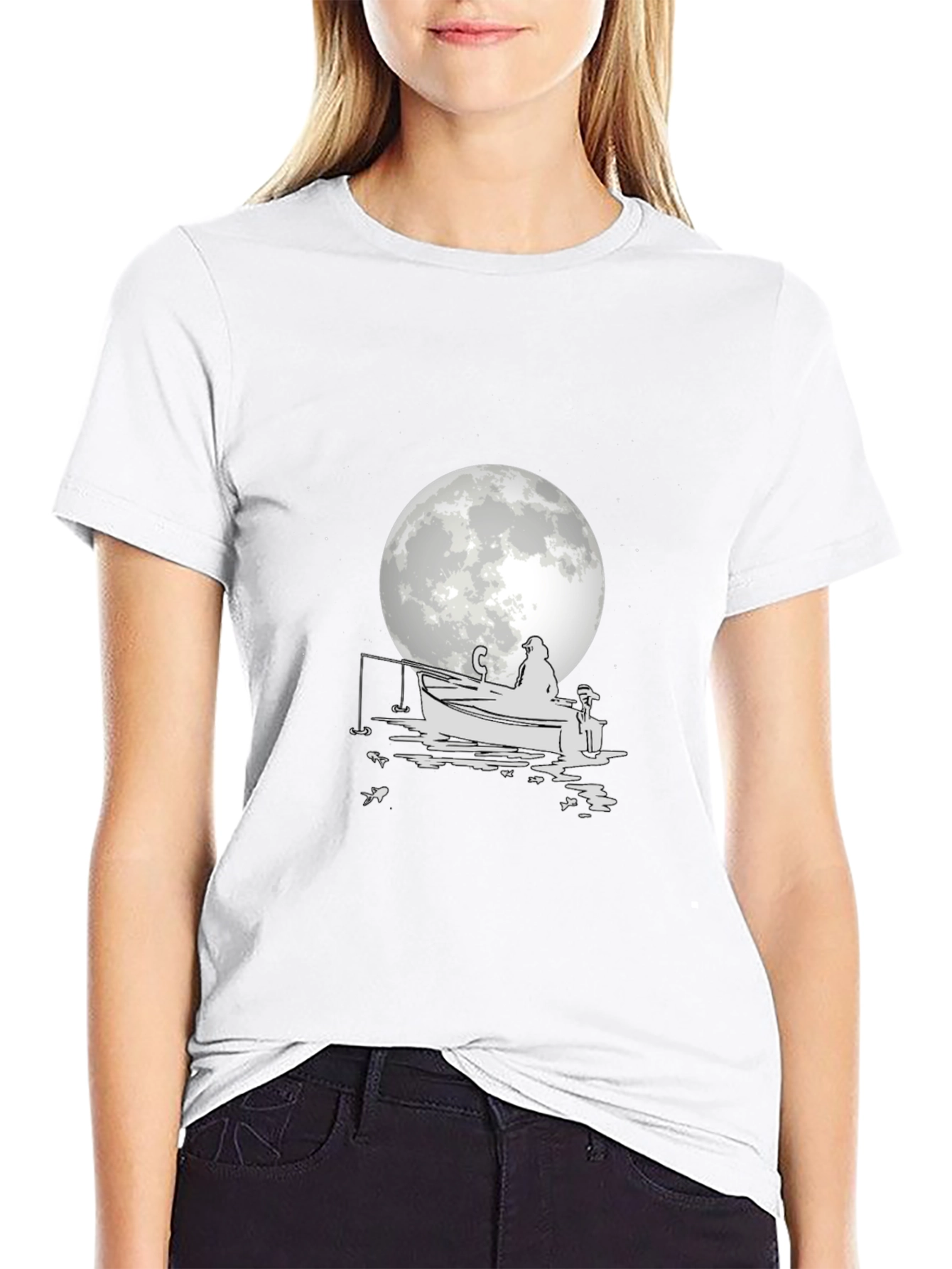 Fisherman on Boat T-Shirt - Moonlit Design