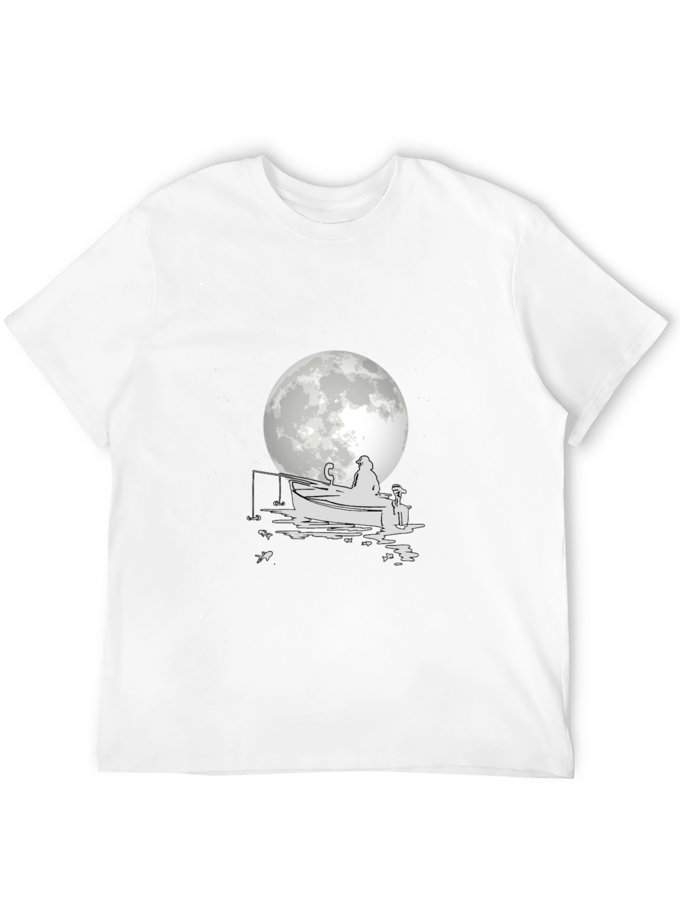Fisherman on Boat T-Shirt - Moonlit Design