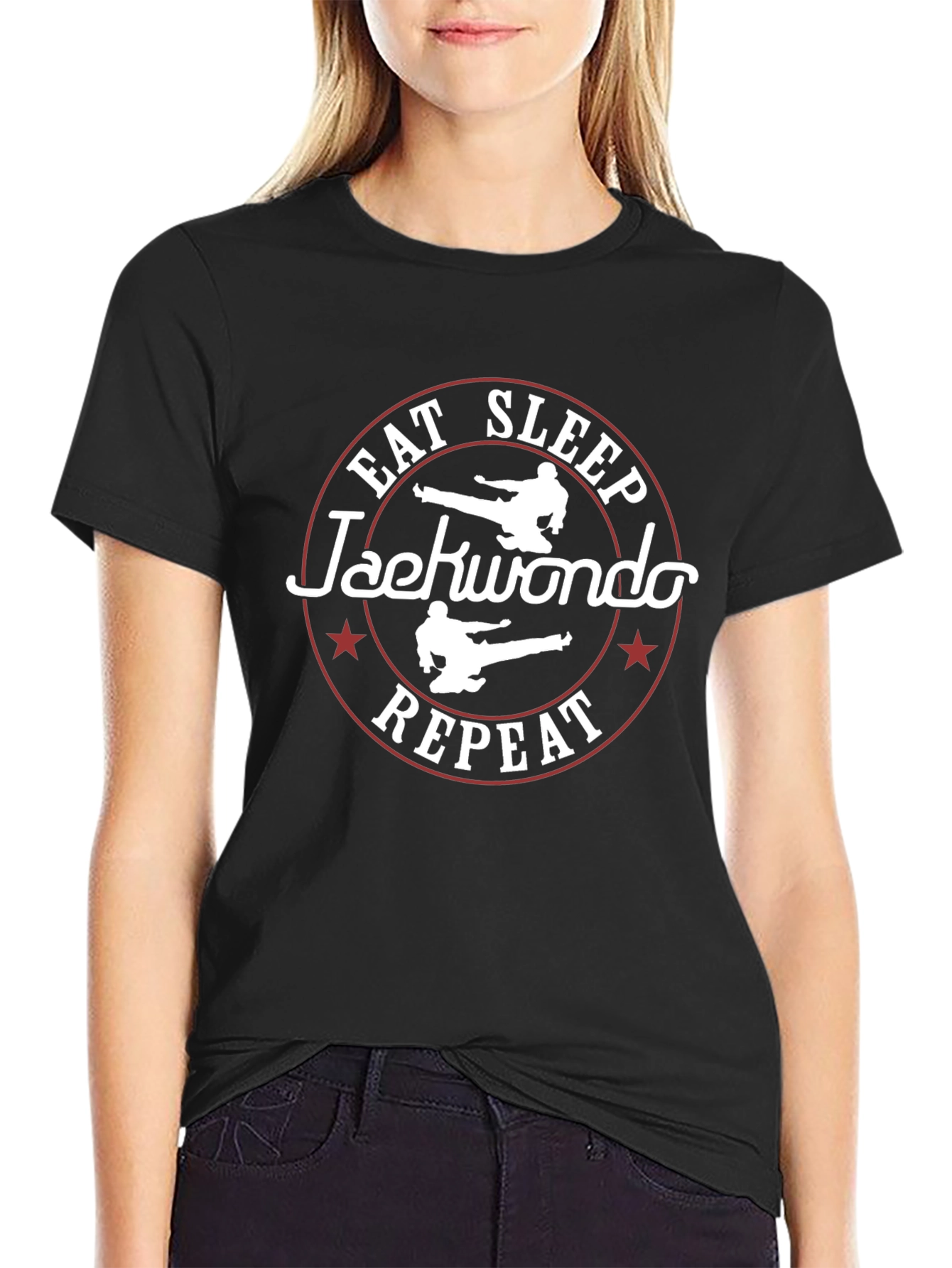 Eat Sleep Taekwondo Repeat Black Graphic Tee