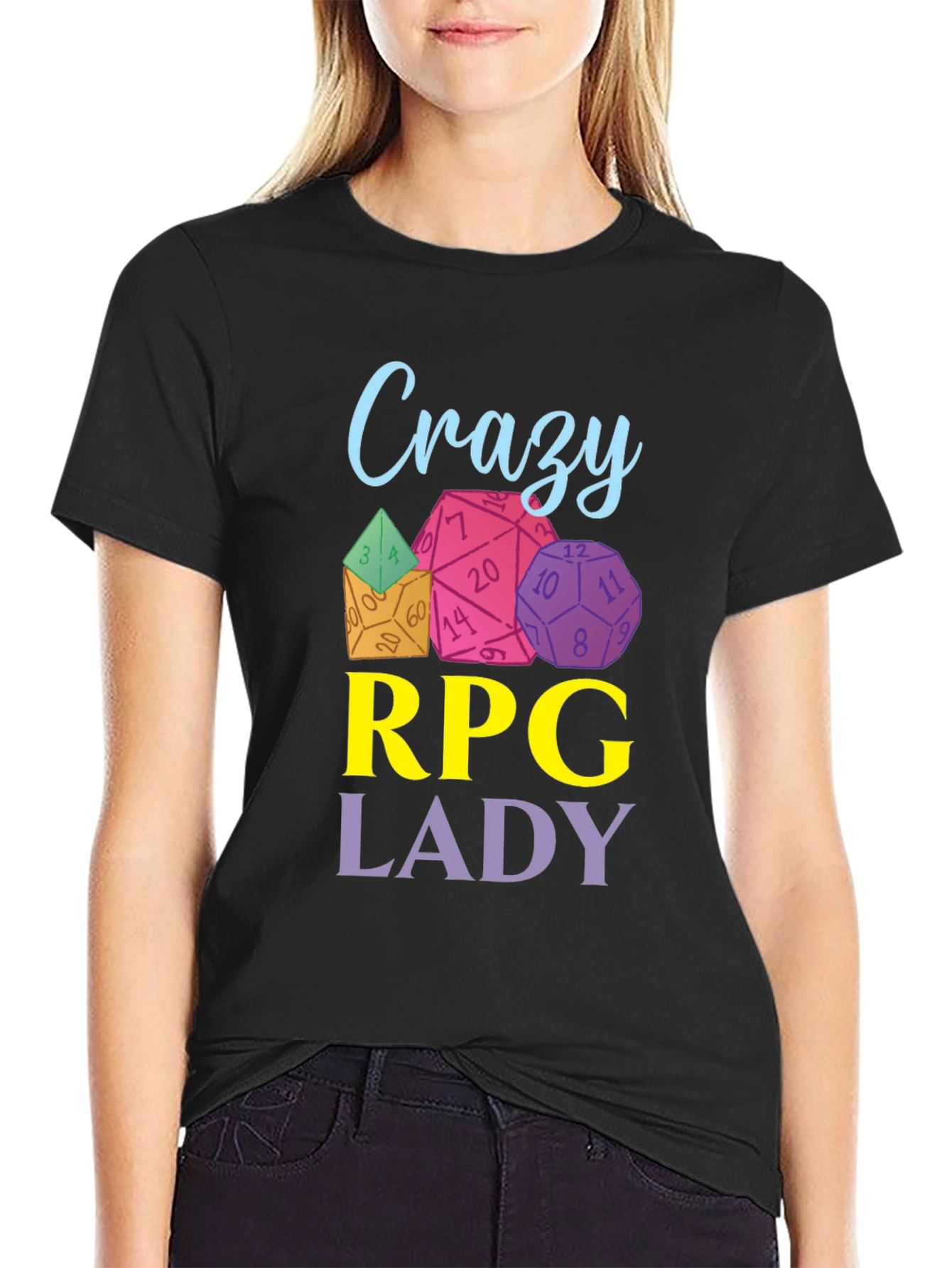 Crazy RPG Lady Dice T-Shirt - Black
