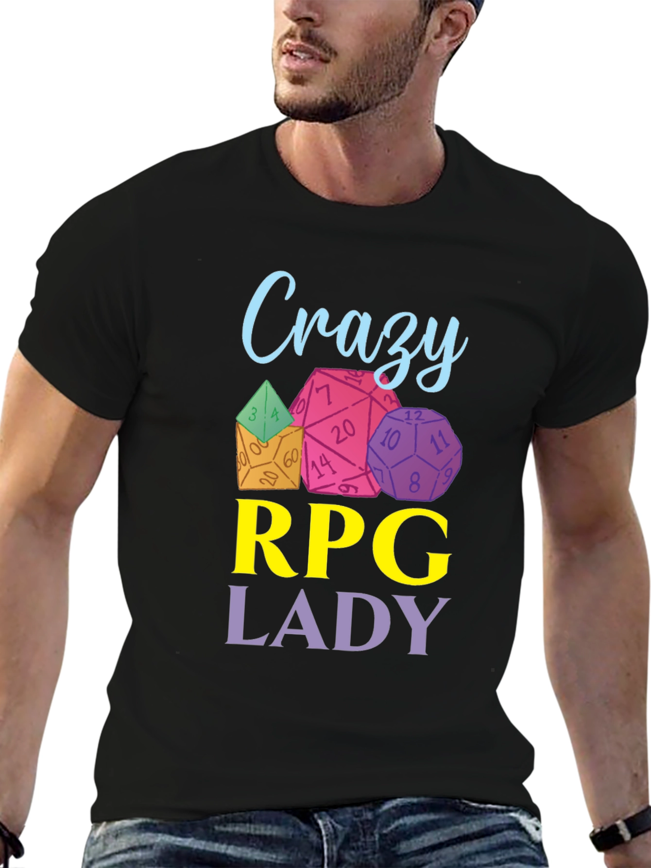 Crazy RPG Lady Dice T-Shirt - Black