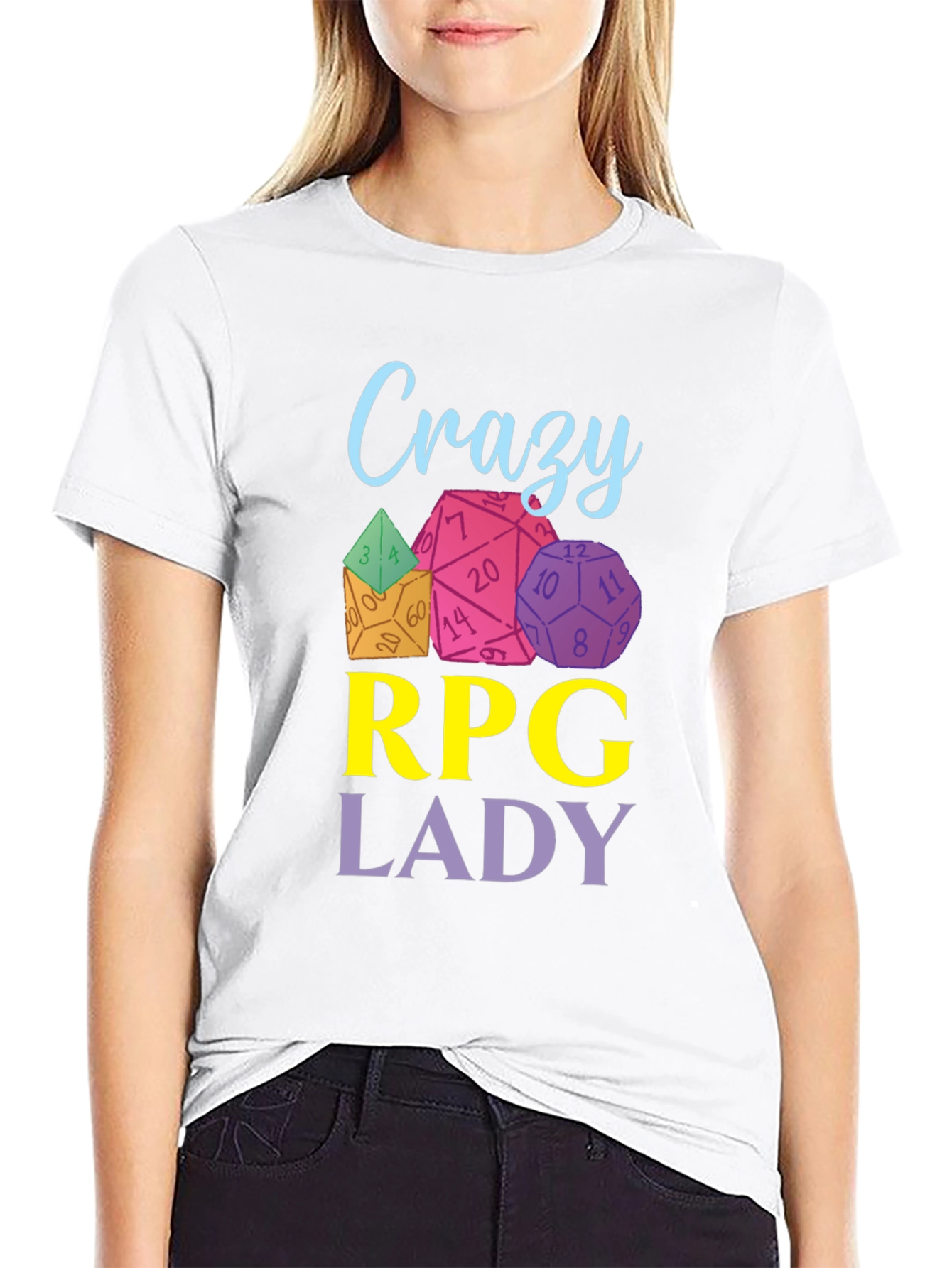 Crazy RPG Lady Dice T-Shirt - Black