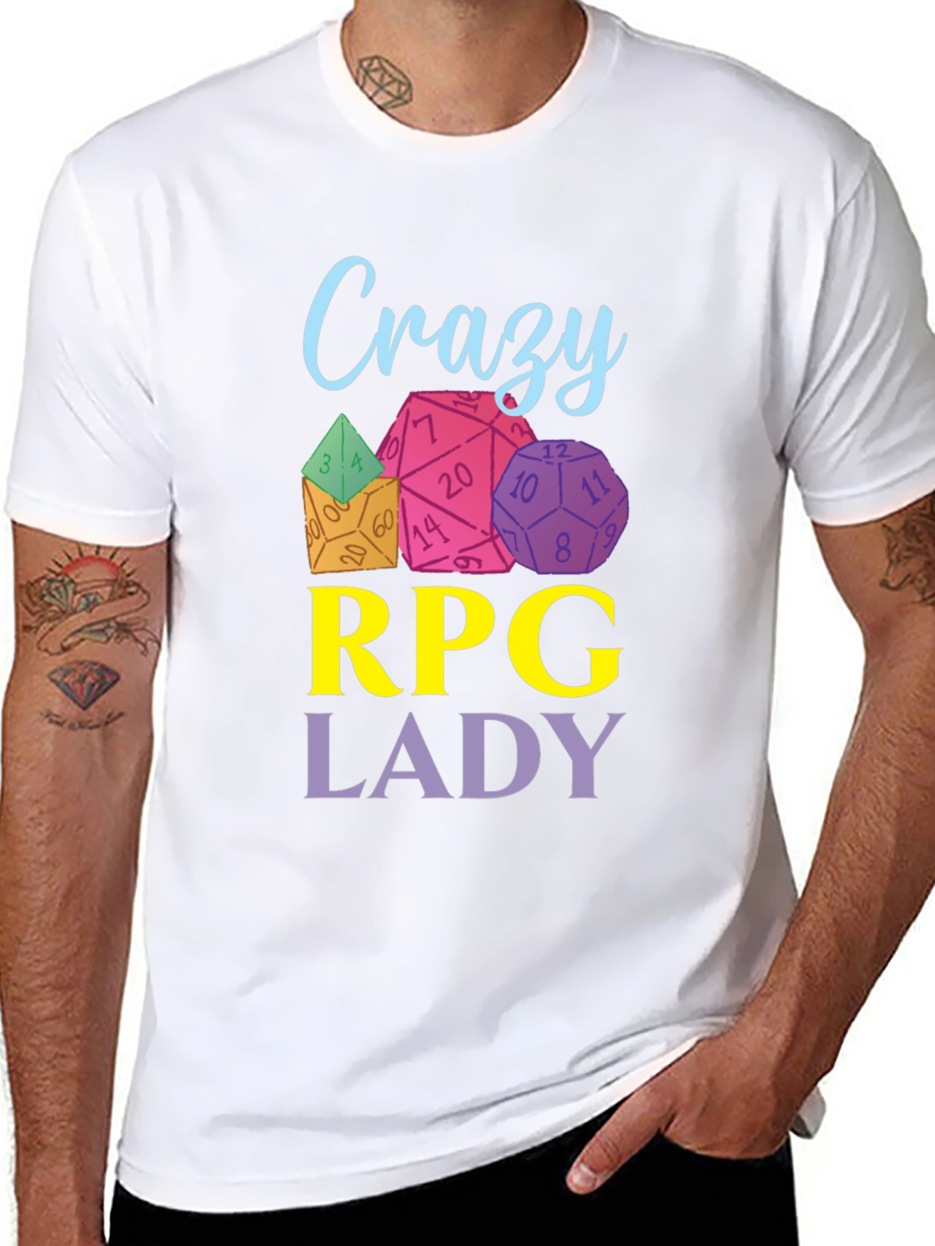 Crazy RPG Lady Dice T-Shirt - Black