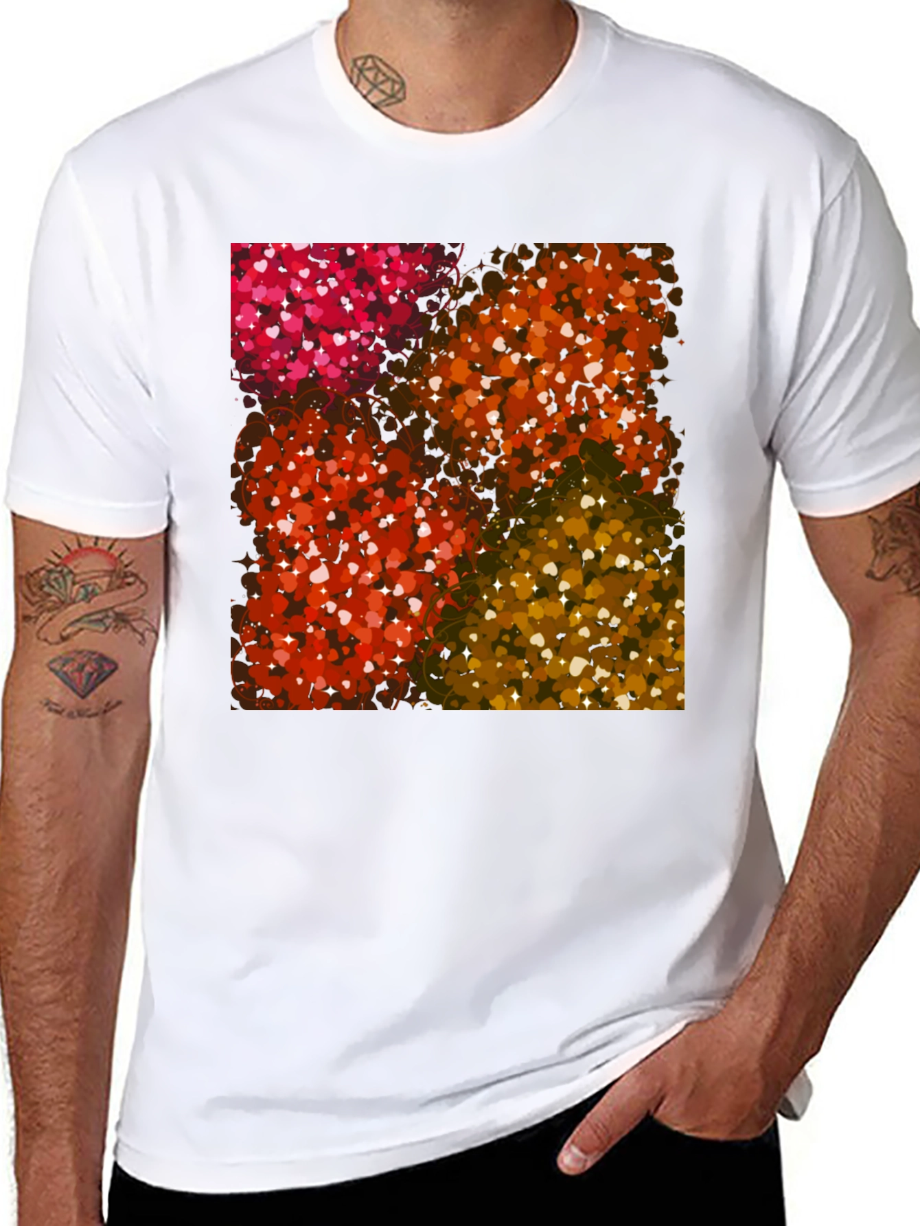 Heart Patterned Black T-Shirt