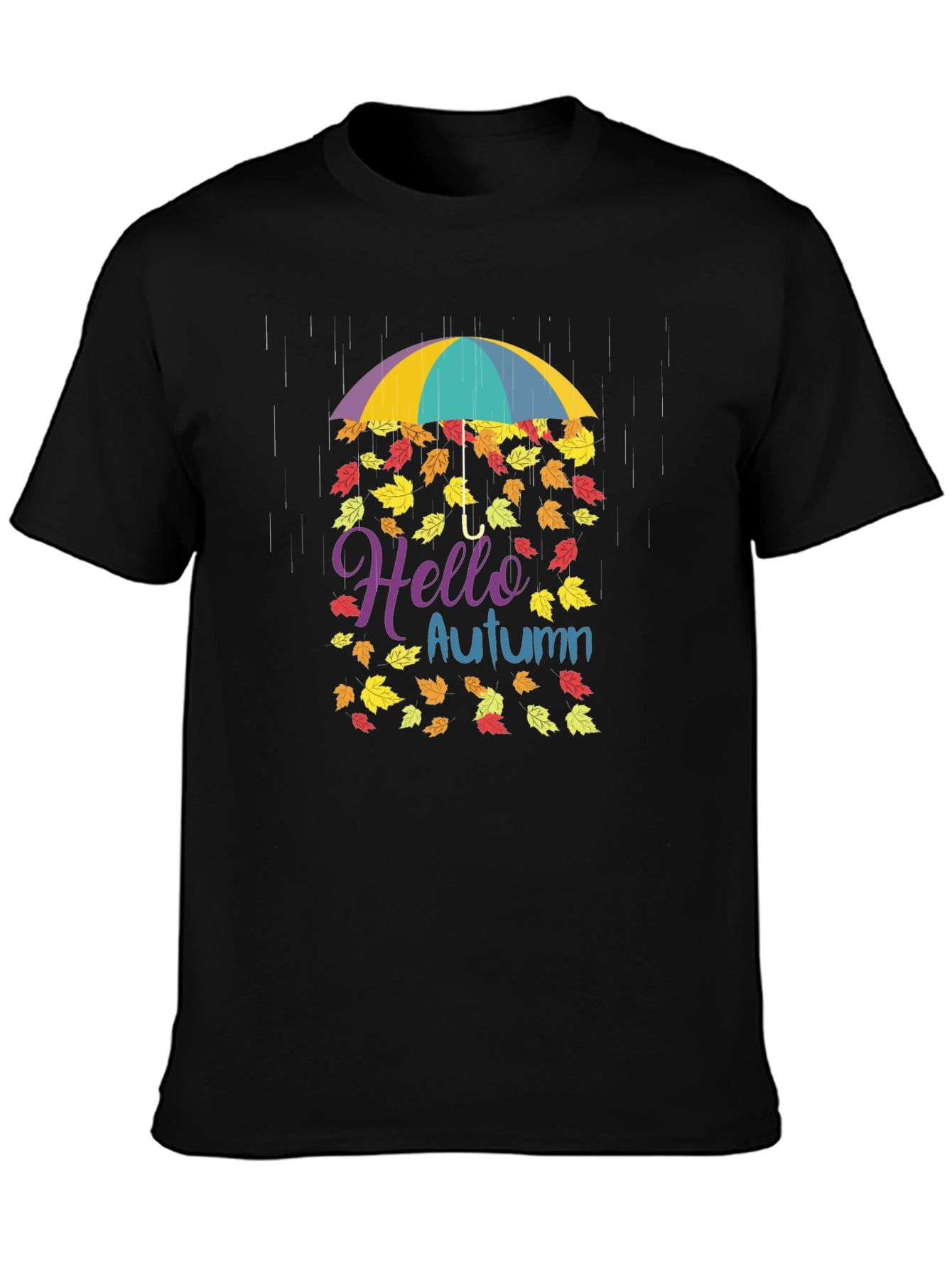 Hello Autumn Fall Leaves Umbrella T-Shirt