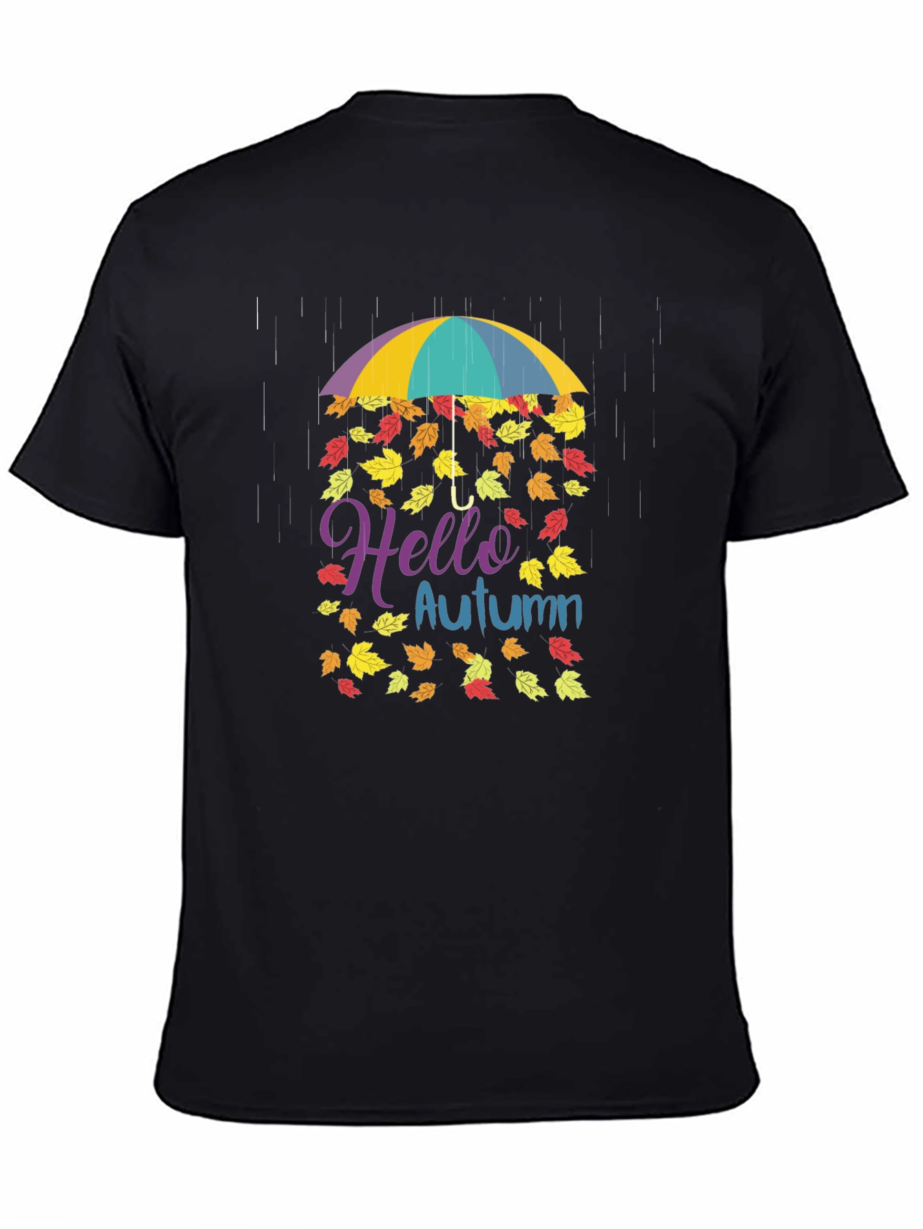 Hello Autumn Fall Leaves Umbrella T-Shirt