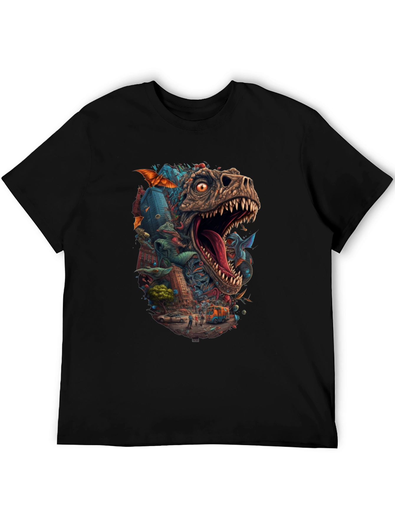 Dinosaur Cityscape Graphic Tee - Black