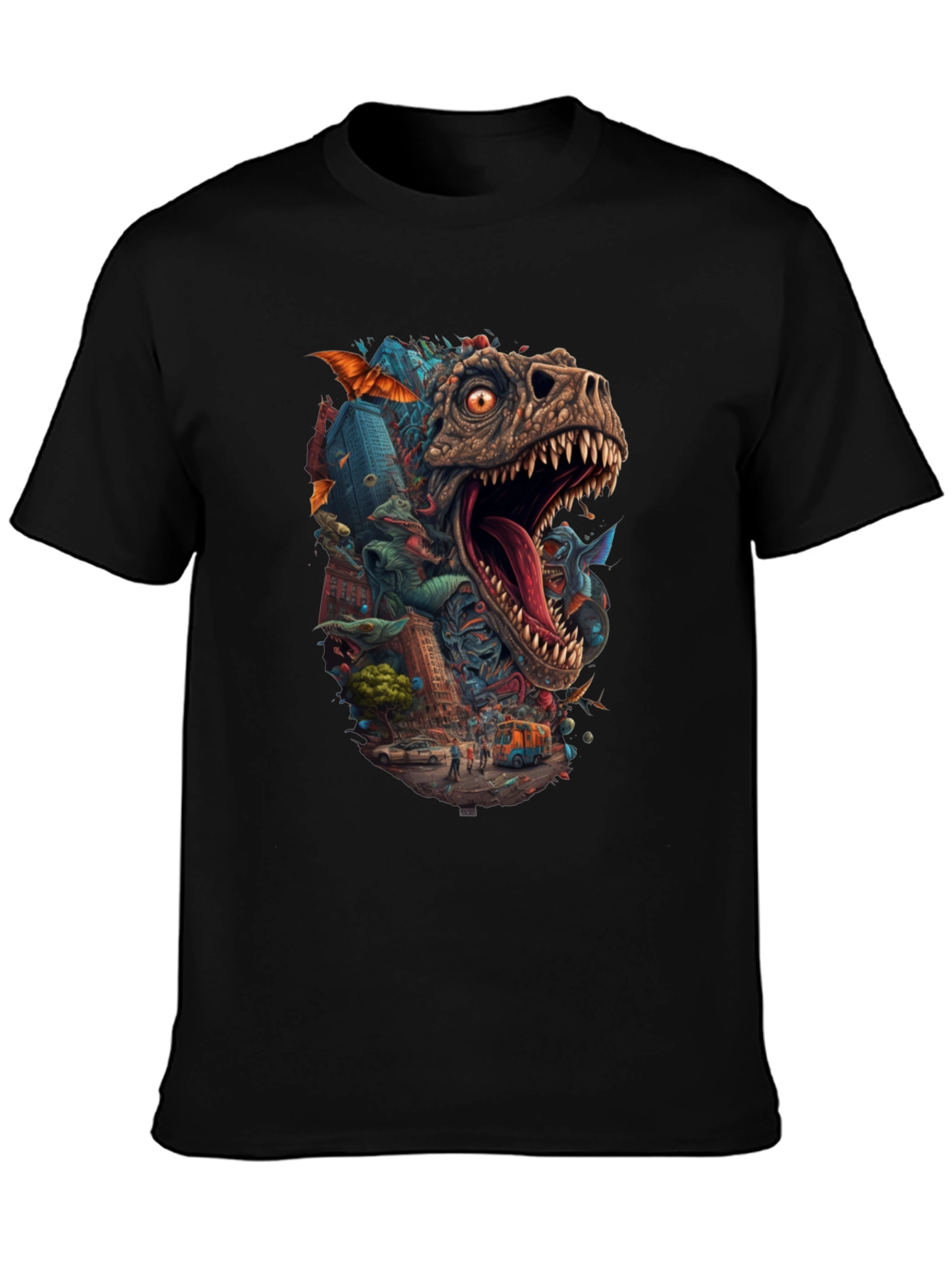 Dinosaur Cityscape Graphic Tee - Black