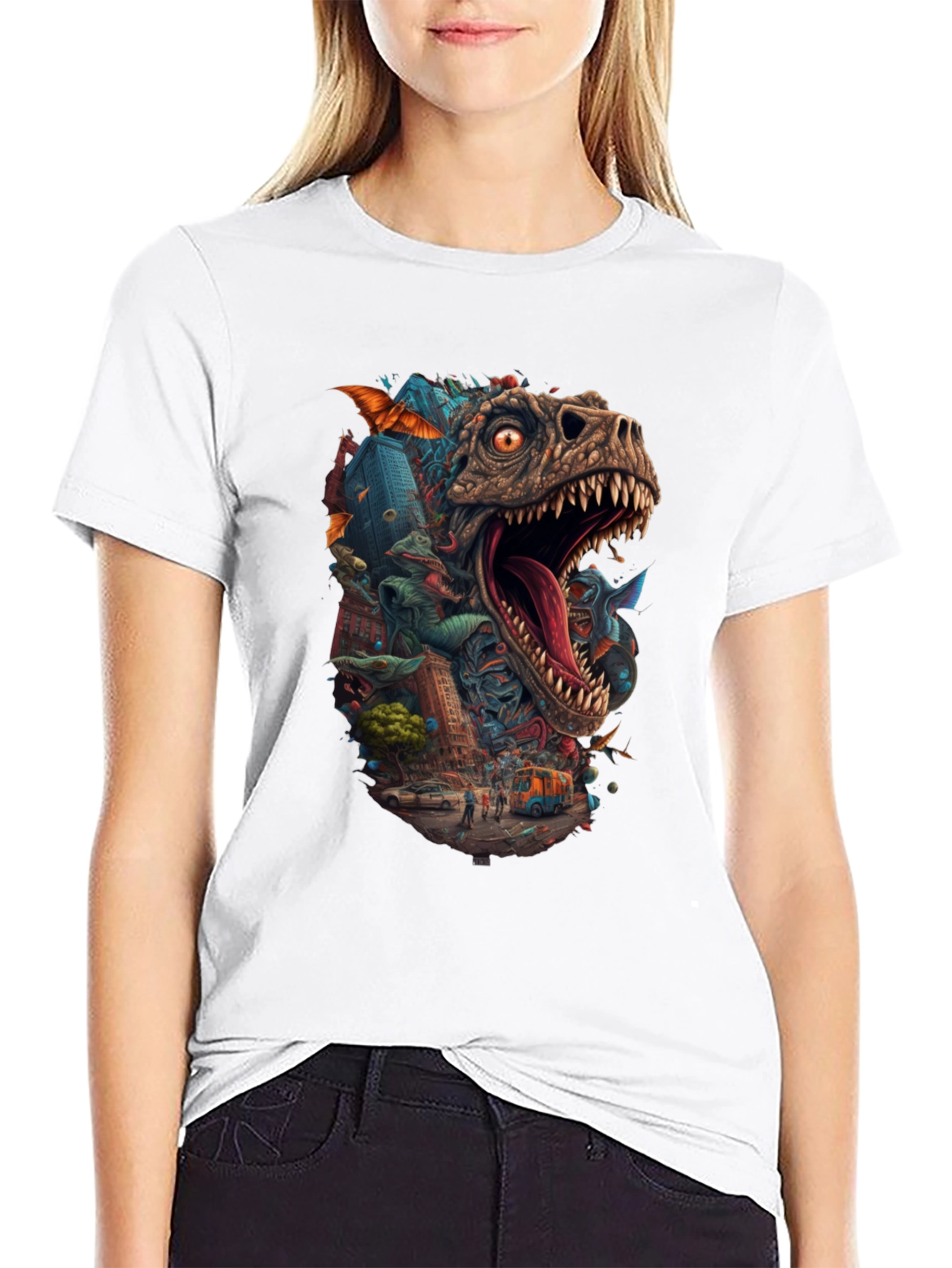 Dinosaur Cityscape Graphic Tee - Black