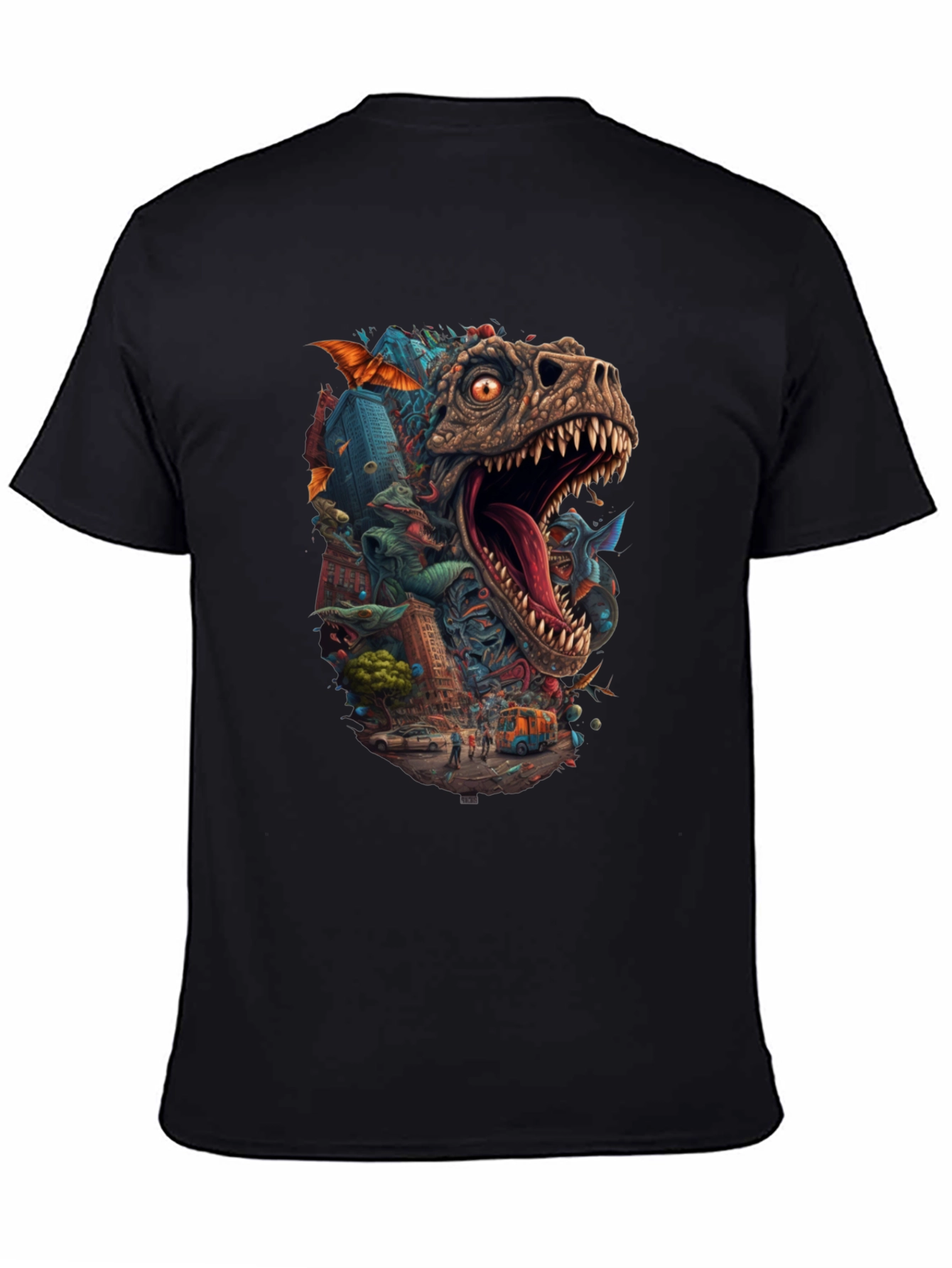 Dinosaur Cityscape Graphic Tee - Black