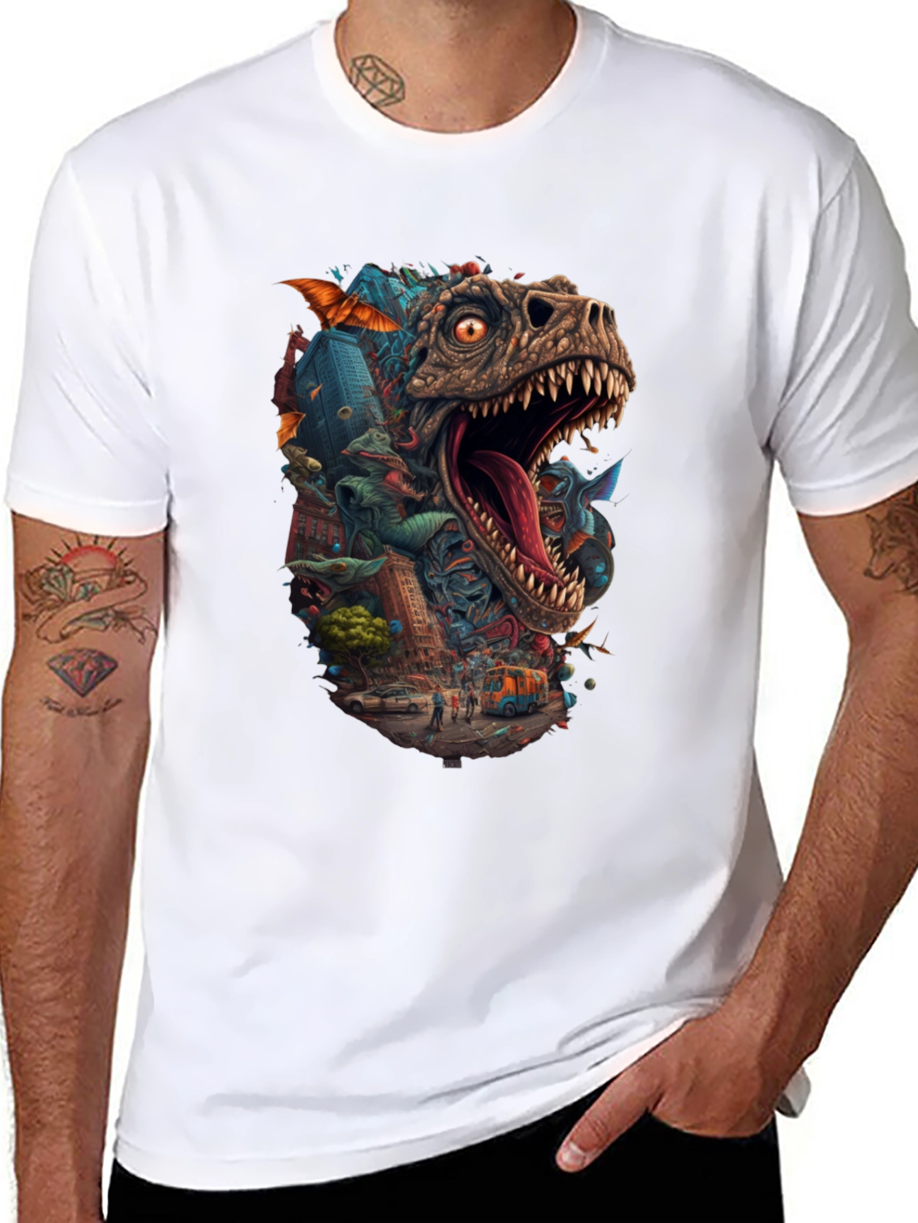 Dinosaur Cityscape Graphic Tee - Black