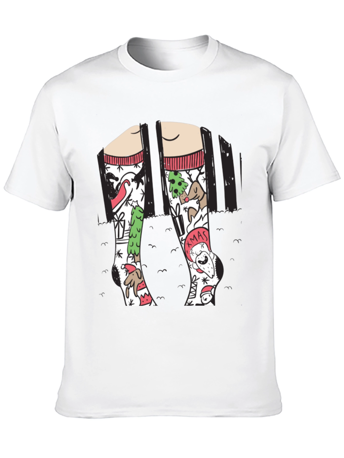 Festive Christmas Socks Graphic Tee - Holiday Fun