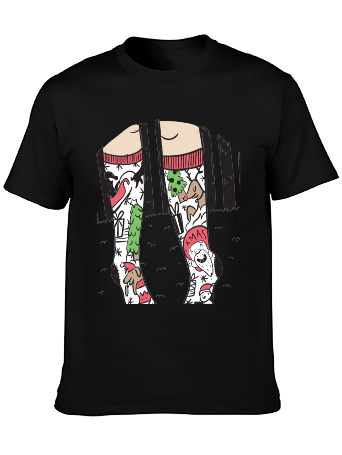 Festive Christmas Socks Graphic Tee - Holiday Fun