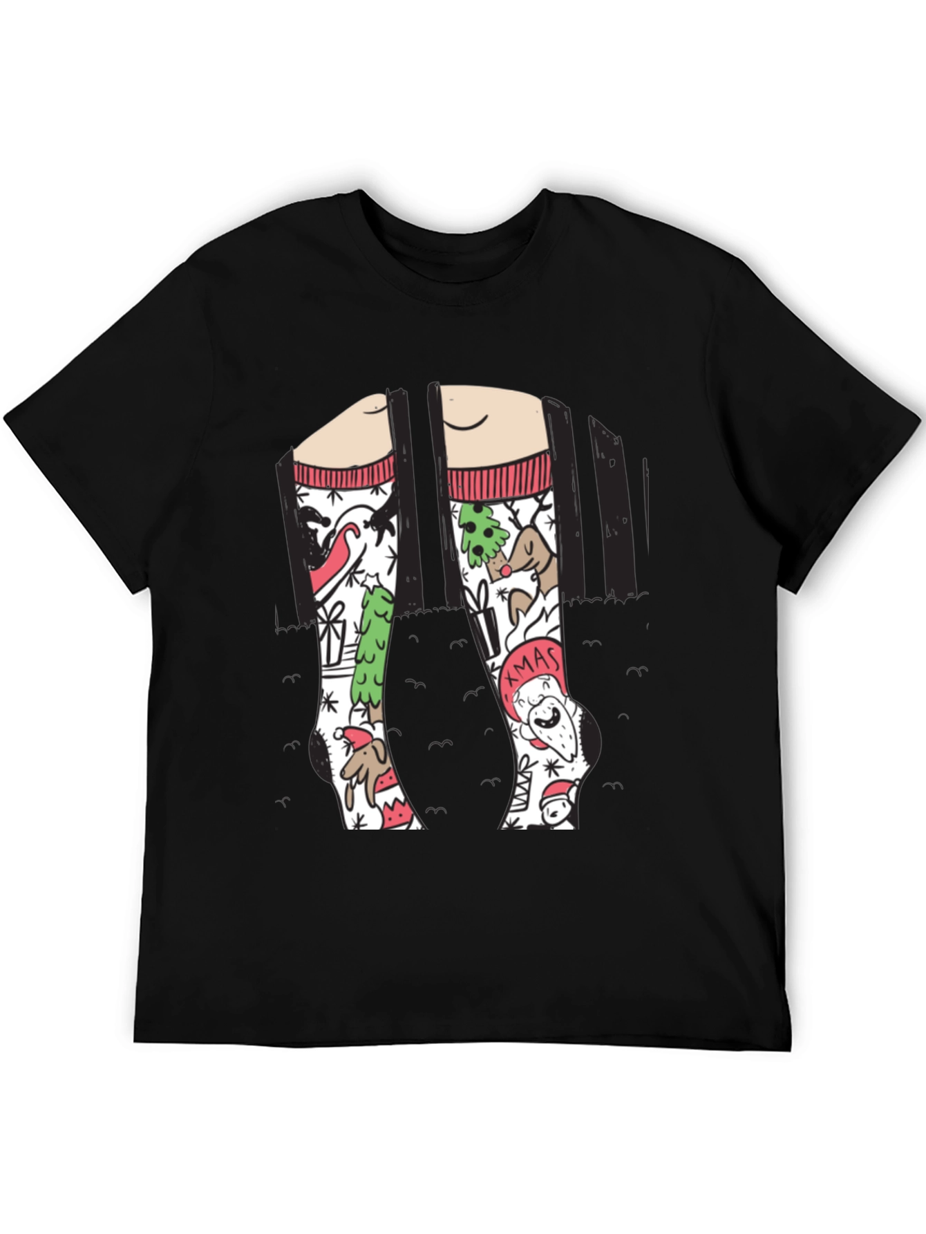 Festive Christmas Socks Graphic Tee - Holiday Fun