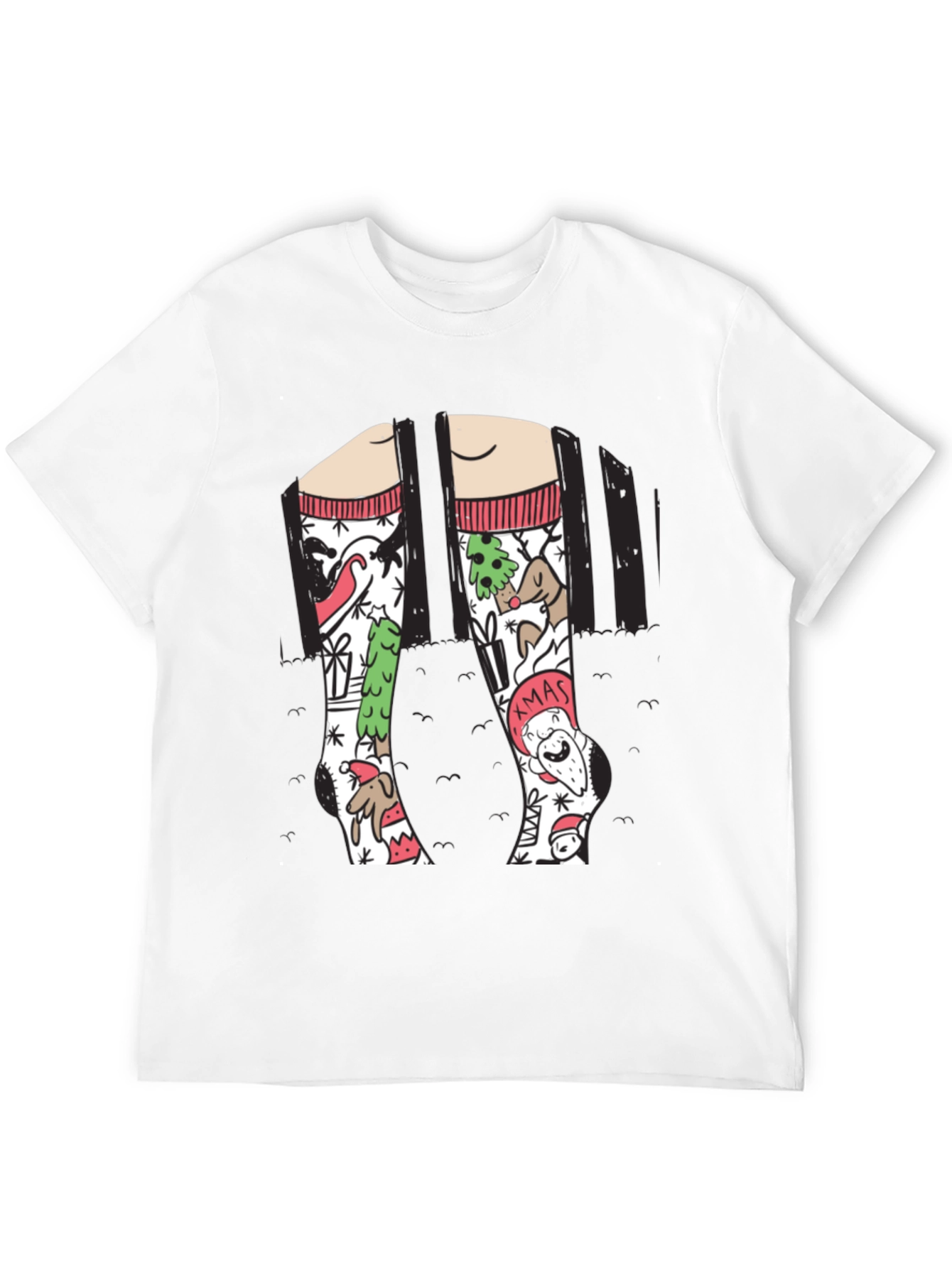 Festive Christmas Socks Graphic Tee - Holiday Fun