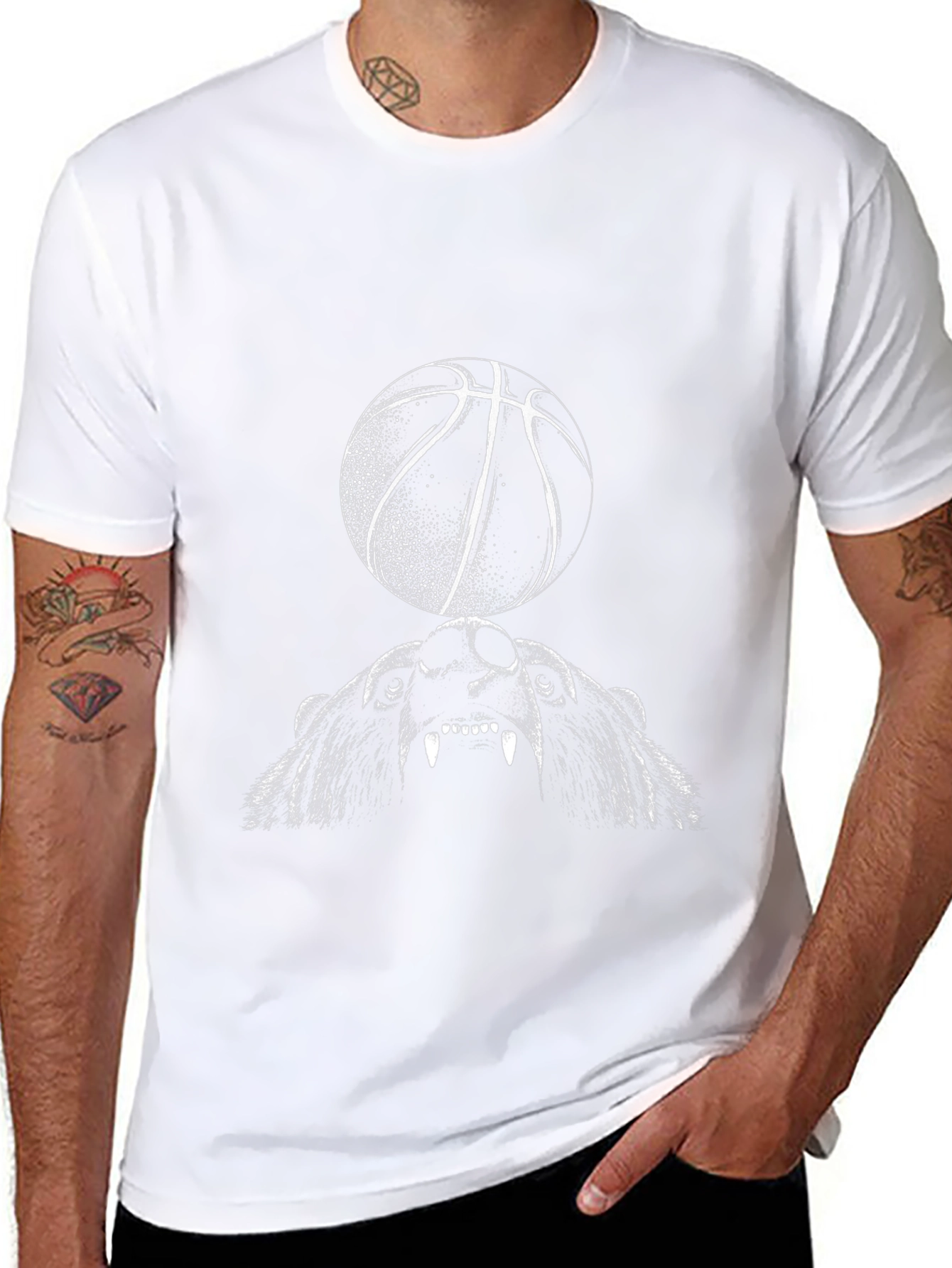 Bear and Basketball Graphic Tee - Black