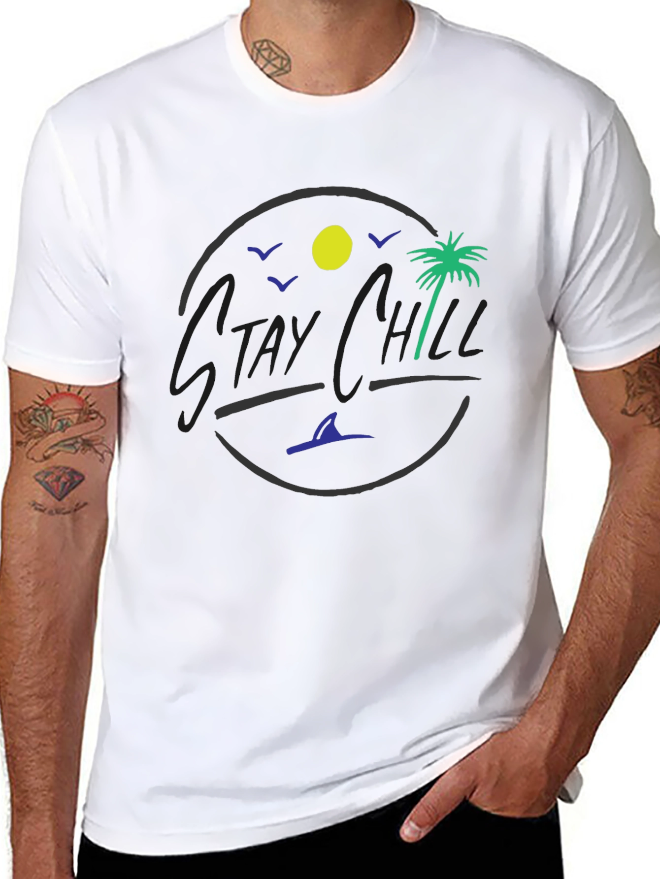 Stay Chill Graphic T-Shirt - Tropical Design