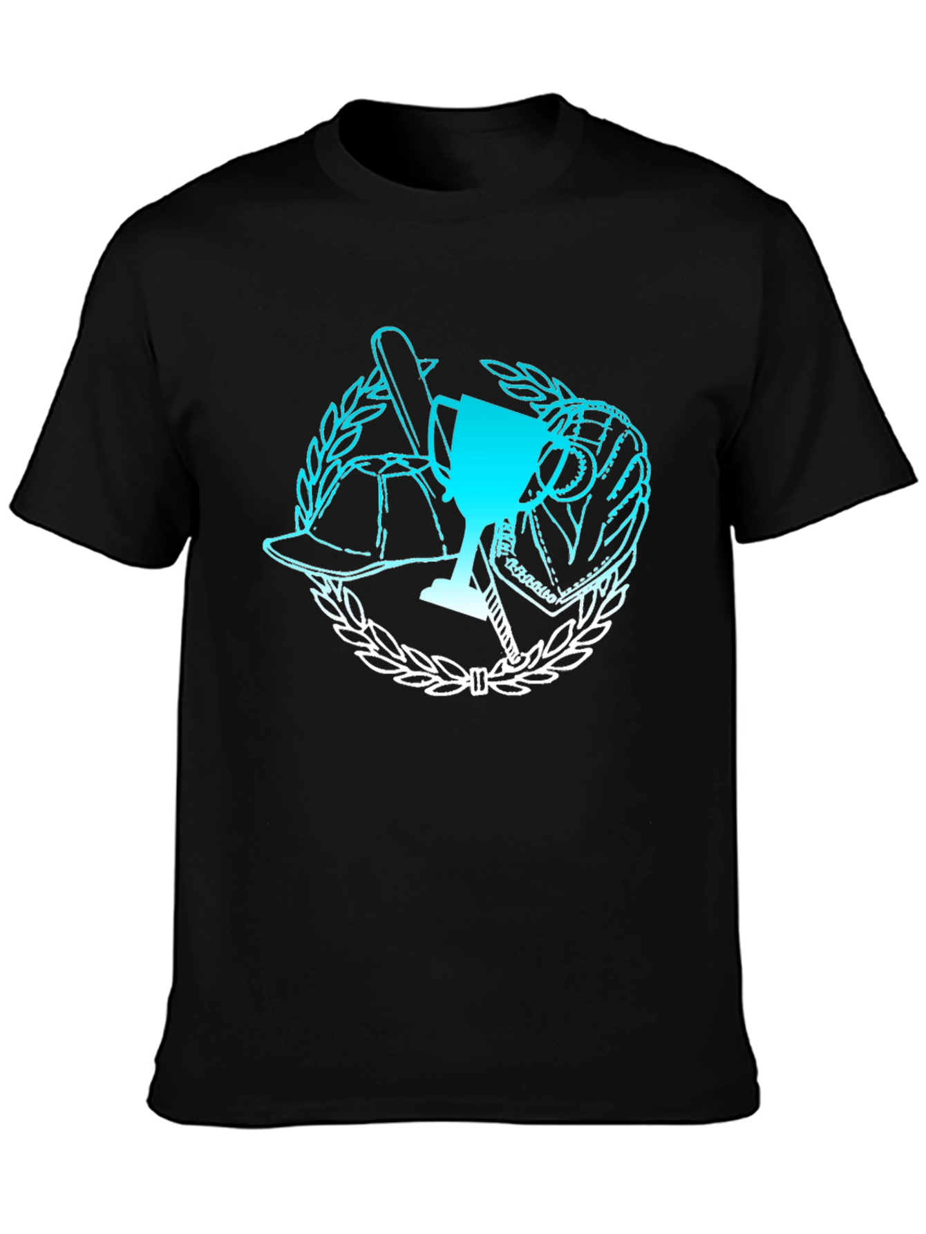 Baseball Trophy Graphic Tee - Black Cotton T-Shirt