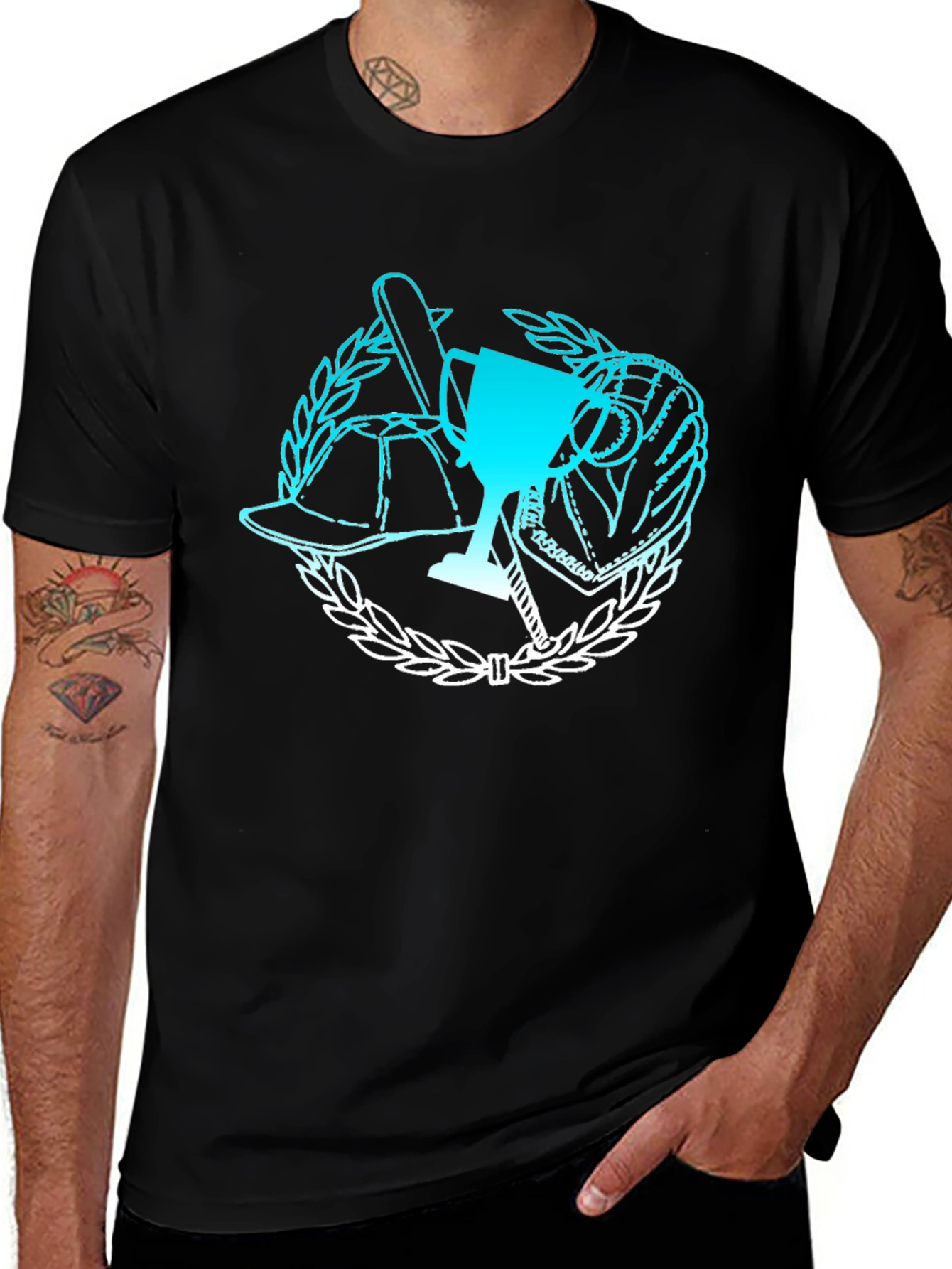 Baseball Trophy Graphic Tee - Black Cotton T-Shirt