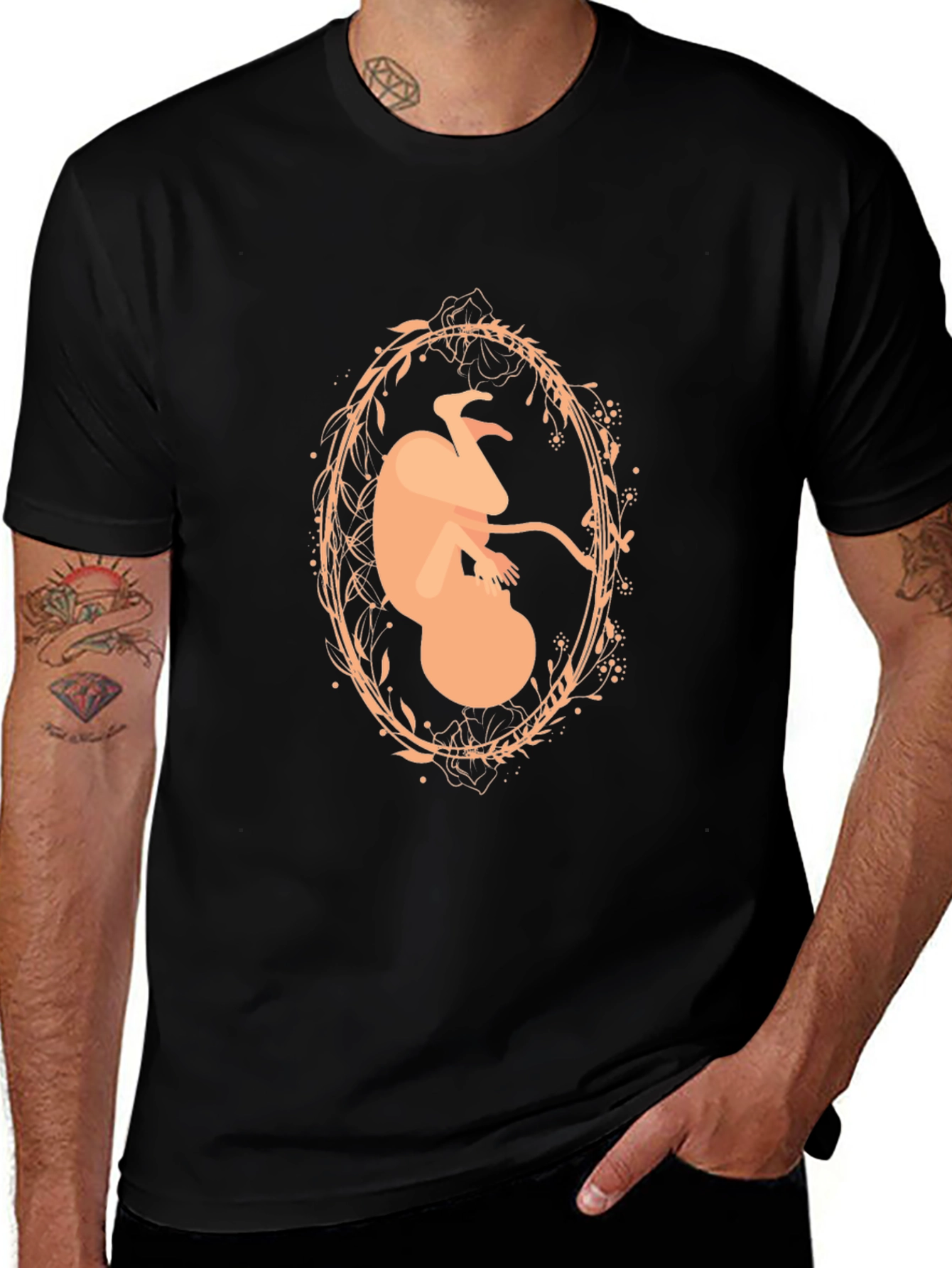 Abstract Fetus Graphic Black T-Shirt