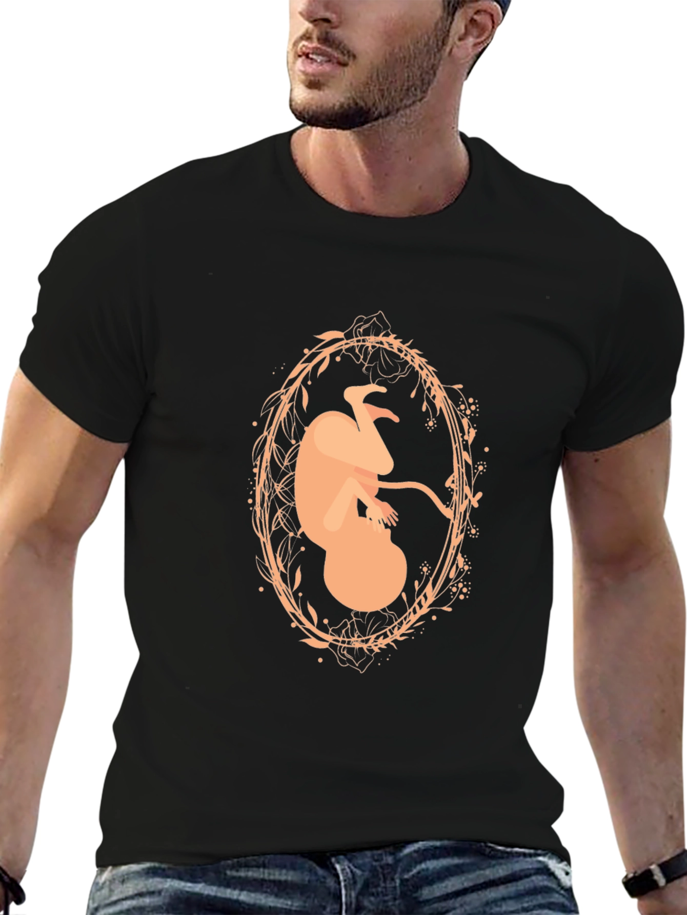 Abstract Fetus Graphic Black T-Shirt