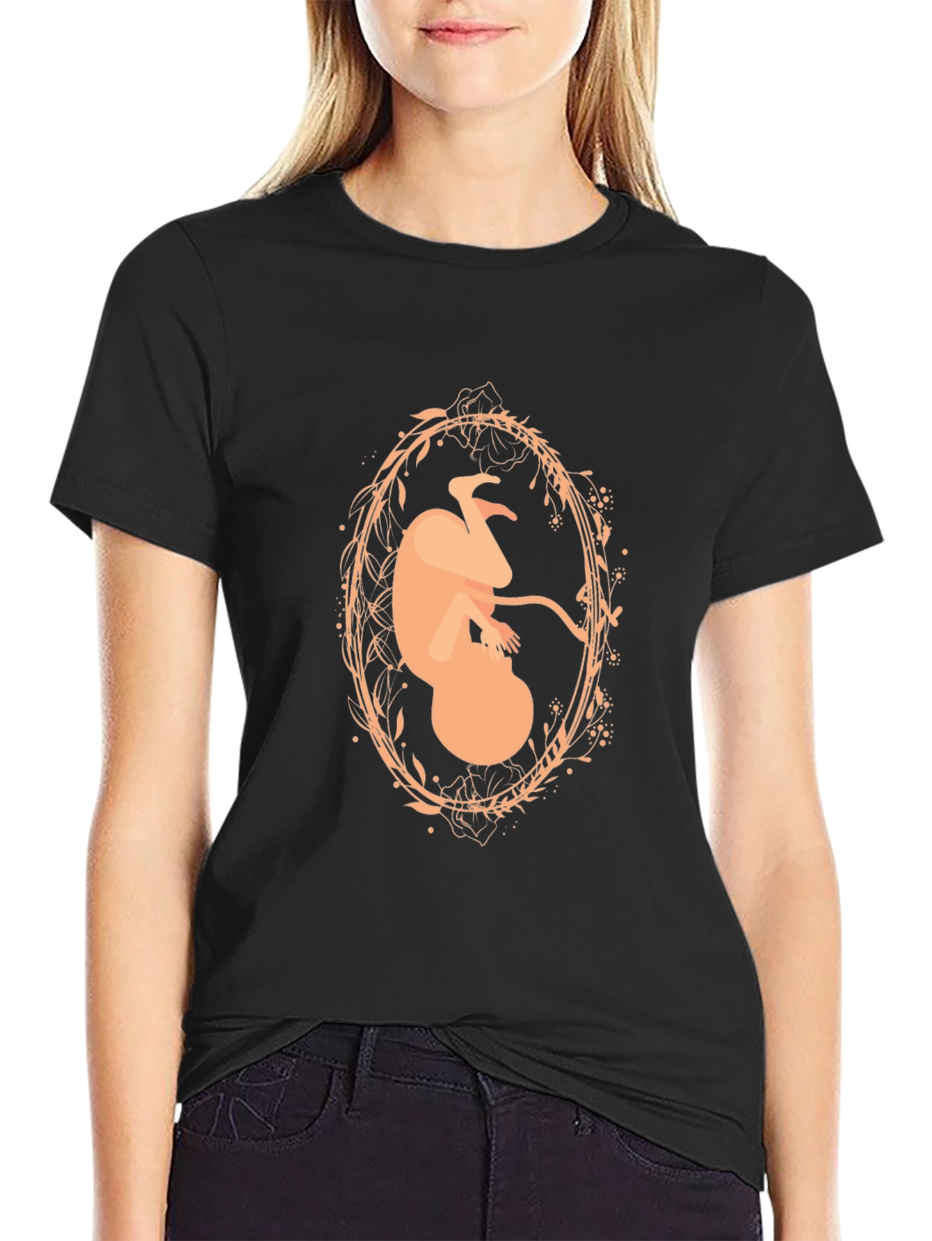 Abstract Fetus Graphic Black T-Shirt