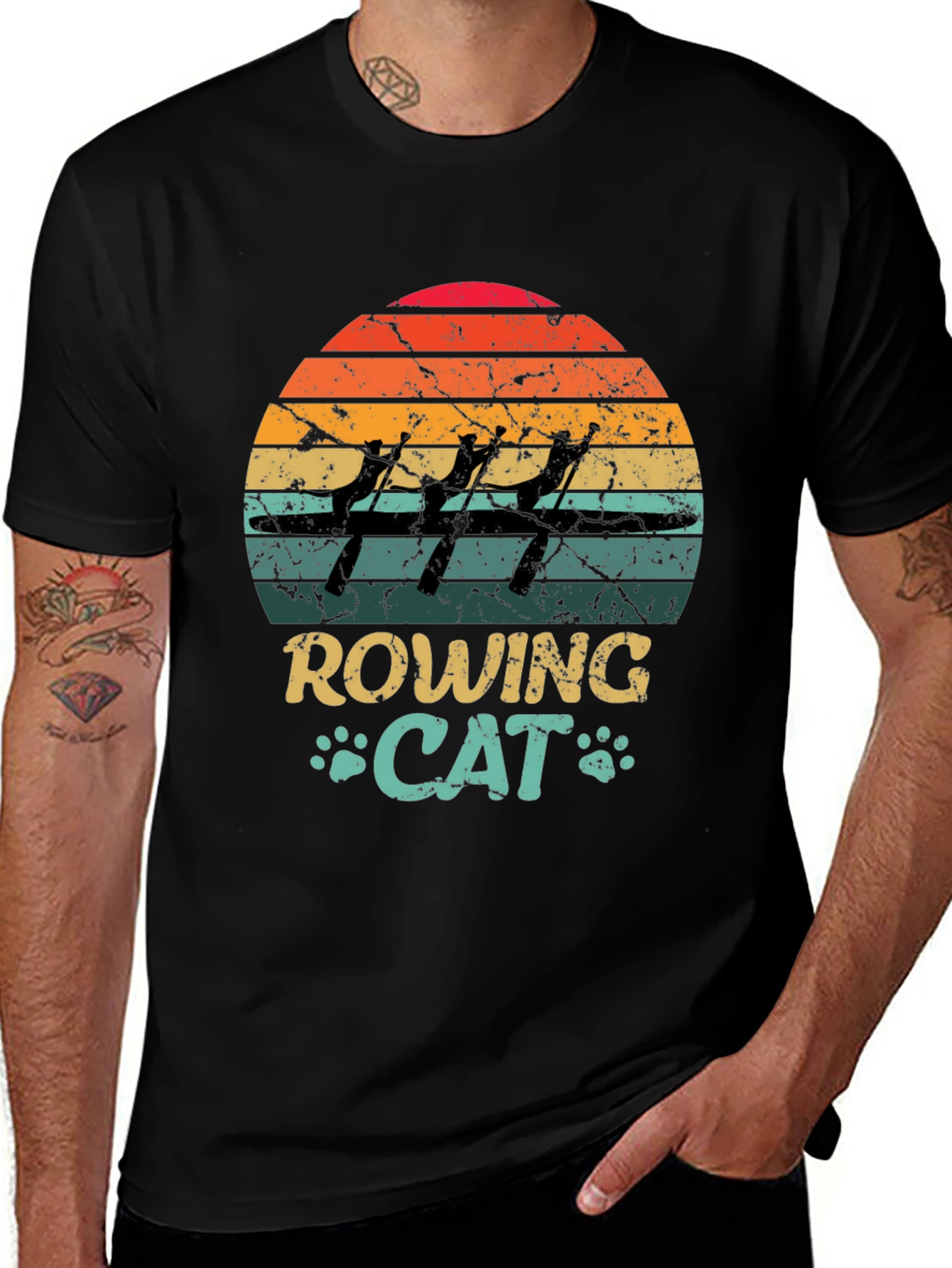 Rowing Cat Graphic T-Shirt
