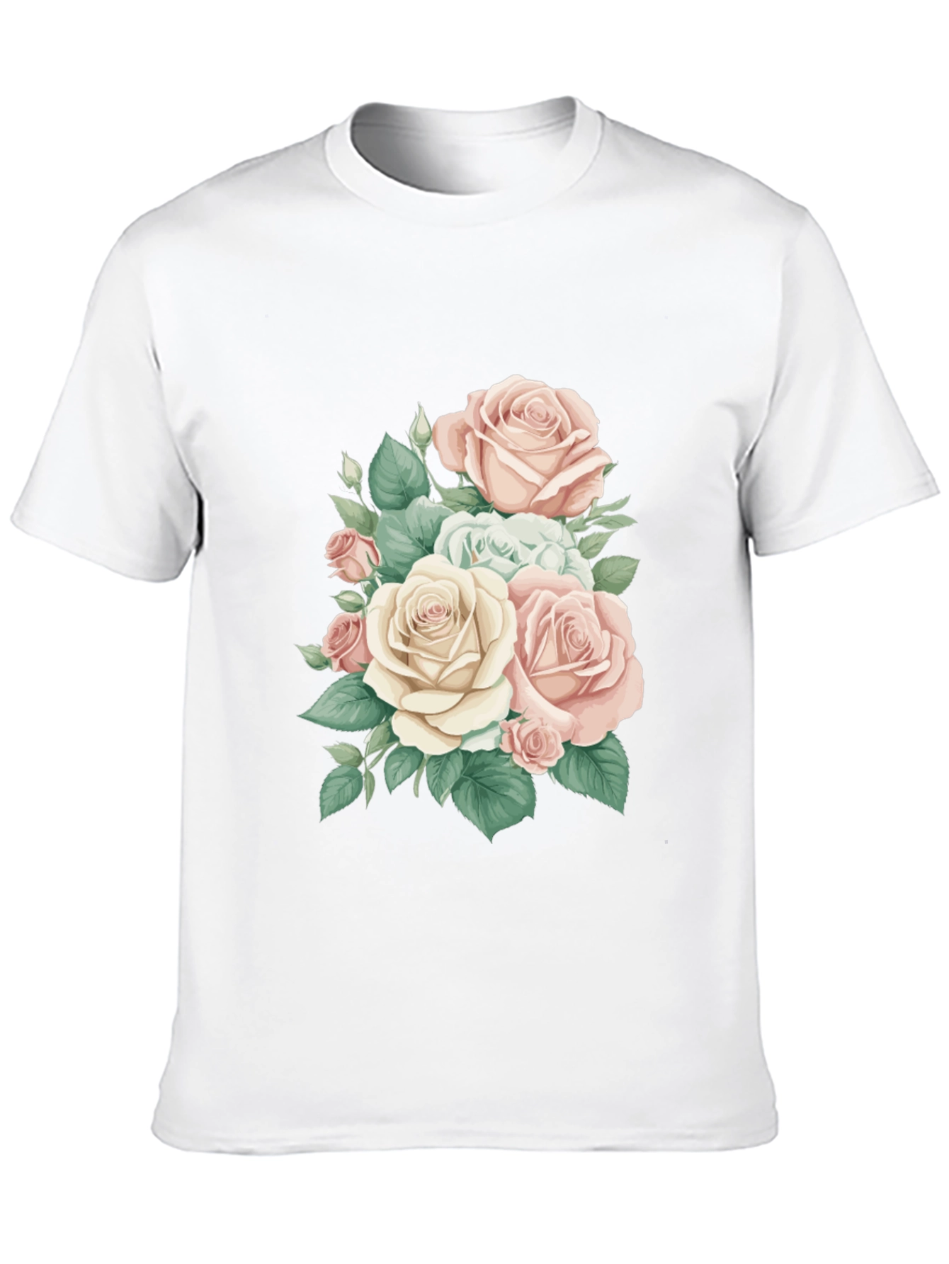 Elegant Floral Rose Print Black T-Shirt