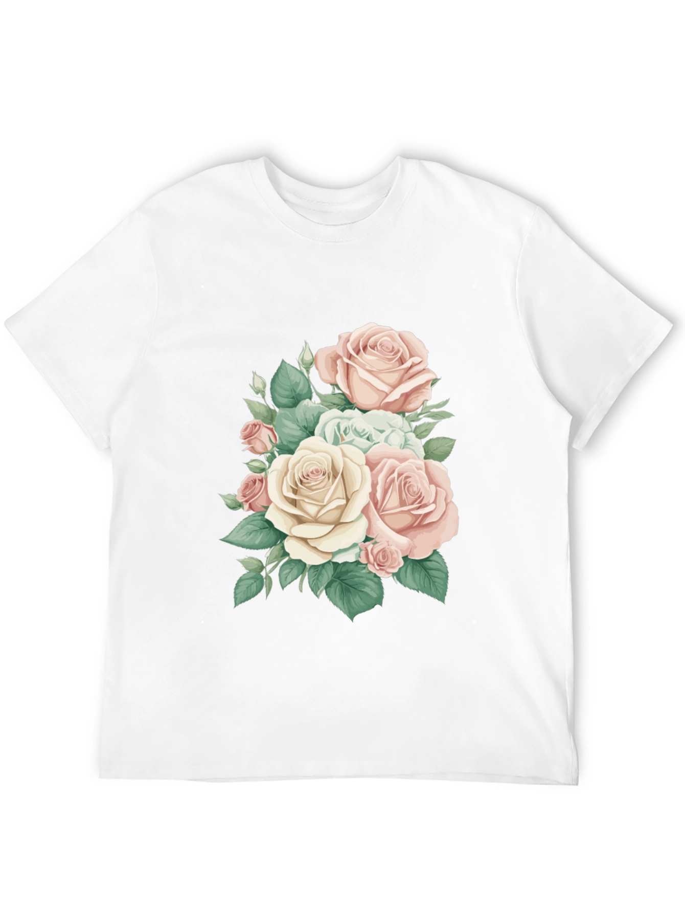 Elegant Floral Rose Print Black T-Shirt