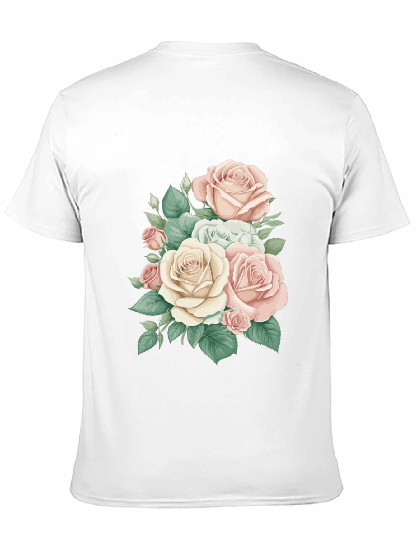 Elegant Floral Rose Print Black T-Shirt