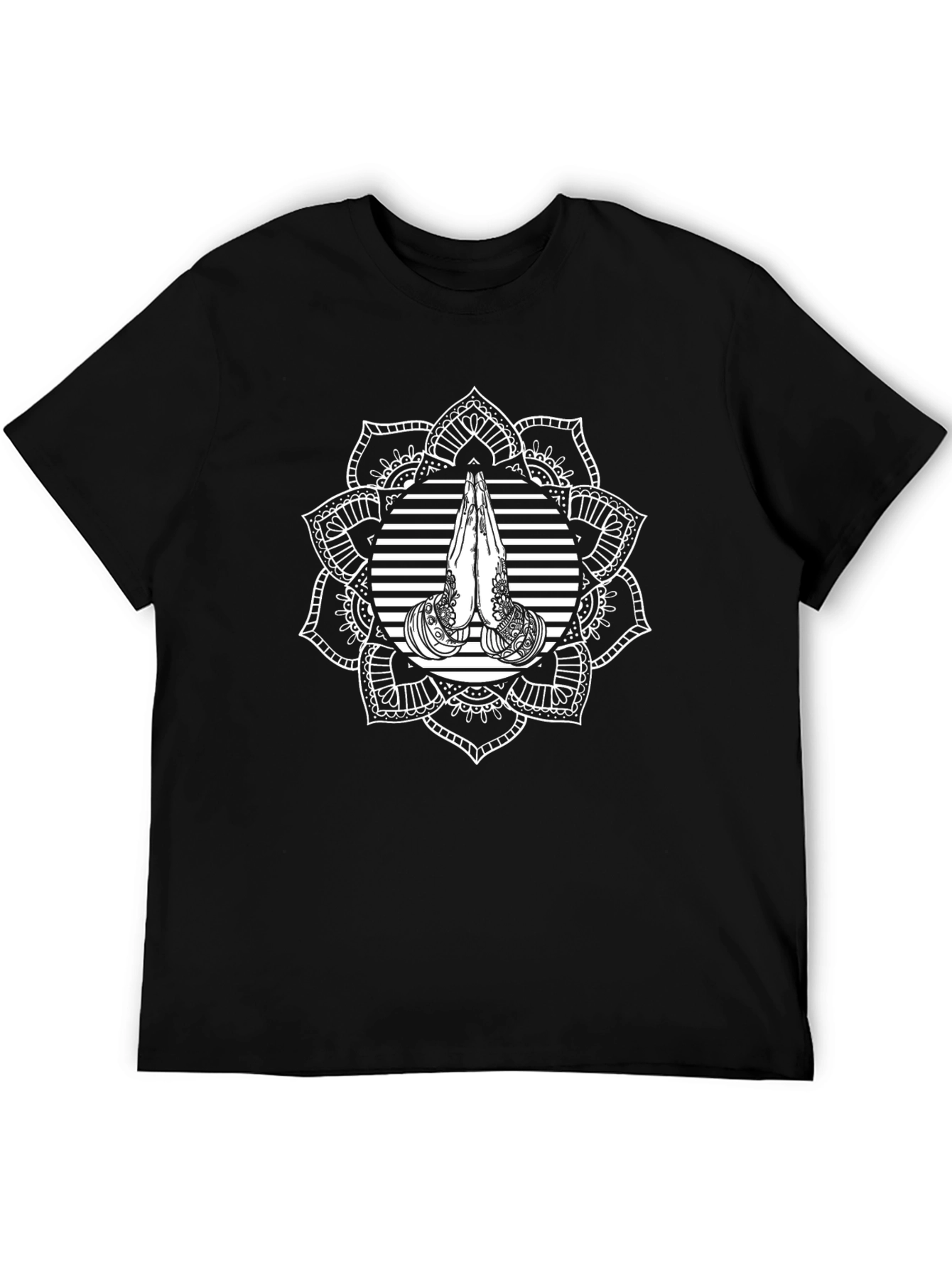 Mandala Prayer Graphic Black T-Shirt