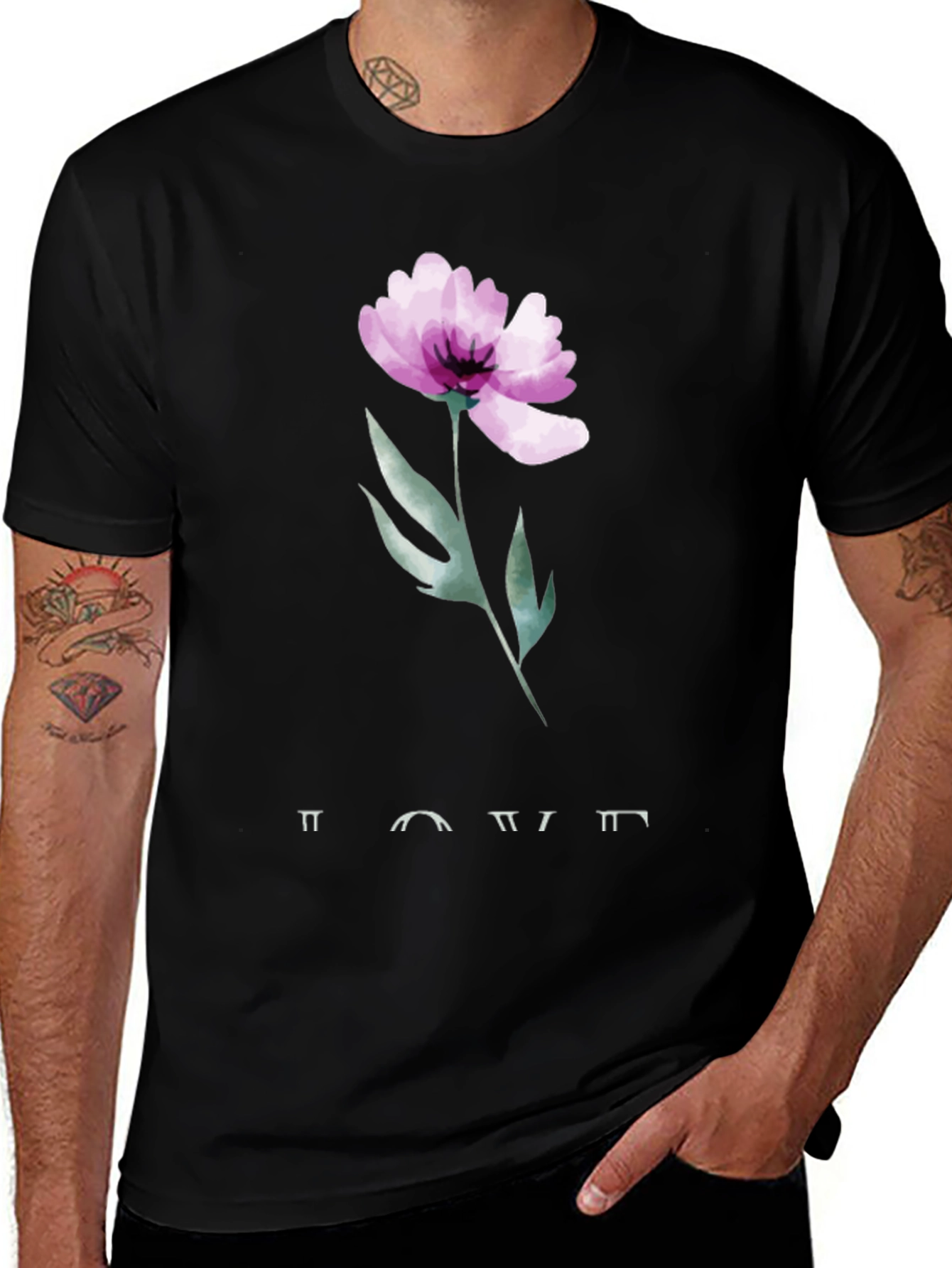 Floral Print Black Graphic Tee