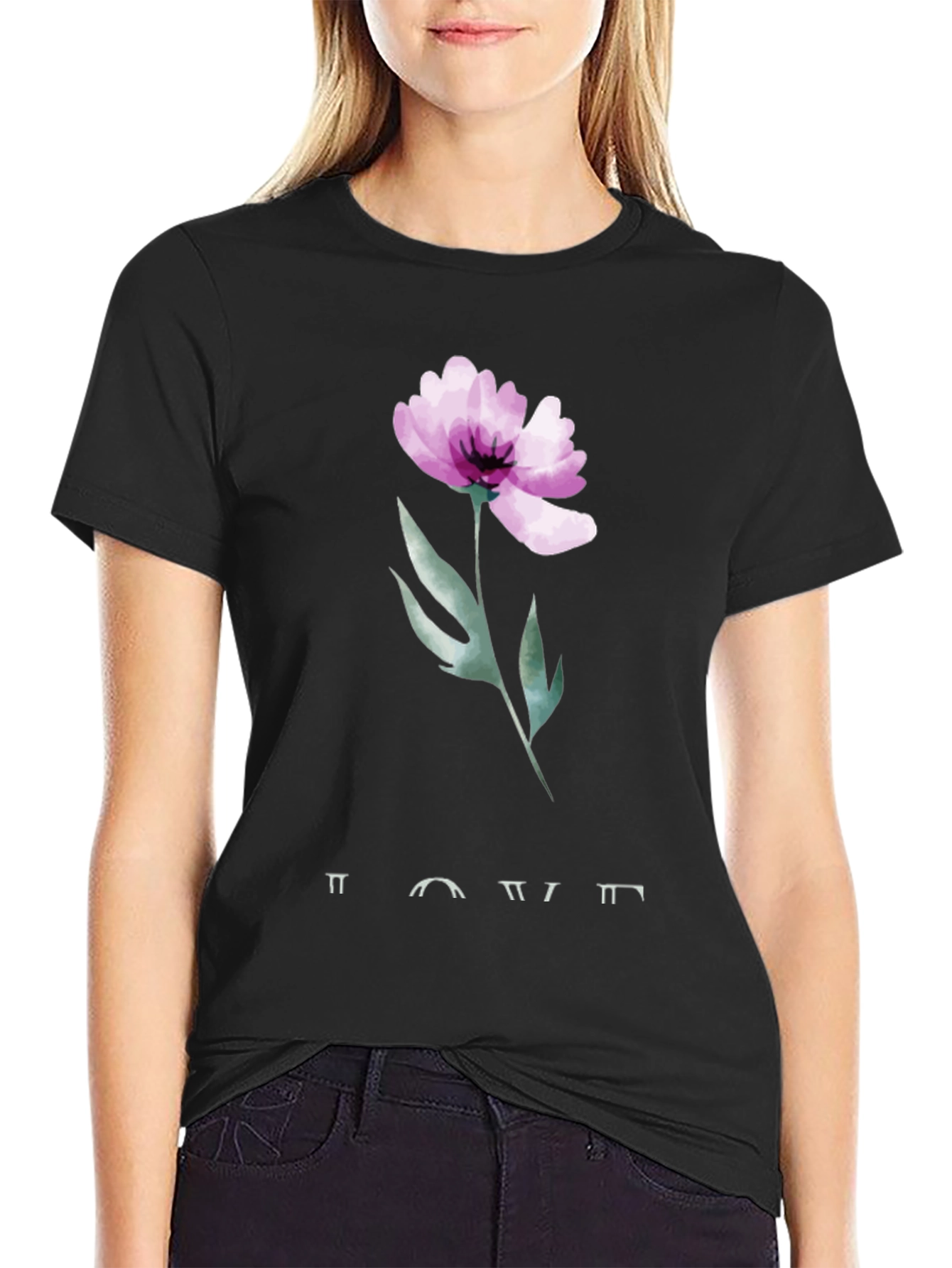 Floral Print Black Graphic Tee