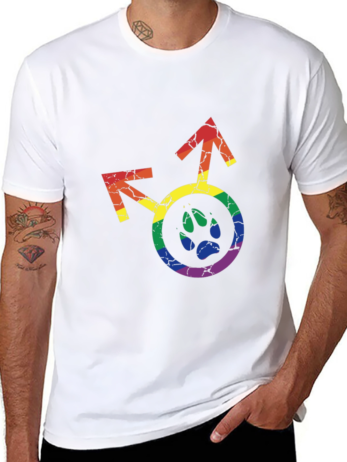 LGBTQ+ Paw Print Graphic Tee - Rainbow Pride Shirt