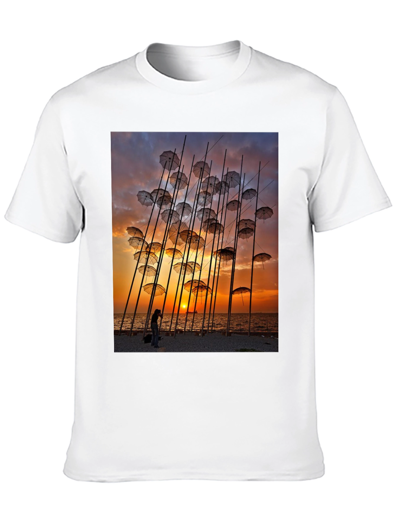 Umbrella Art T-Shirt - Sunset Beach Design