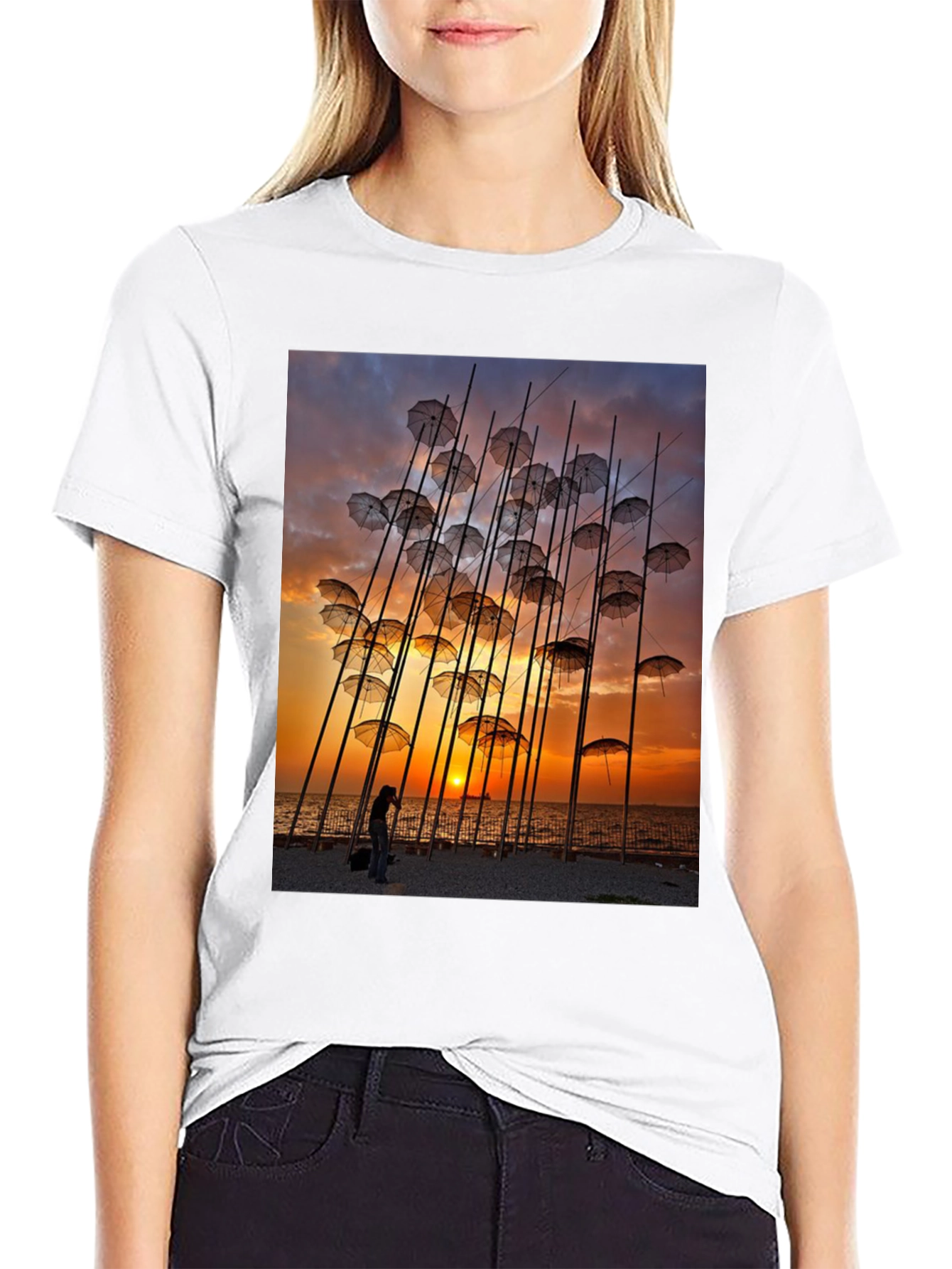 Umbrella Art T-Shirt - Sunset Beach Design