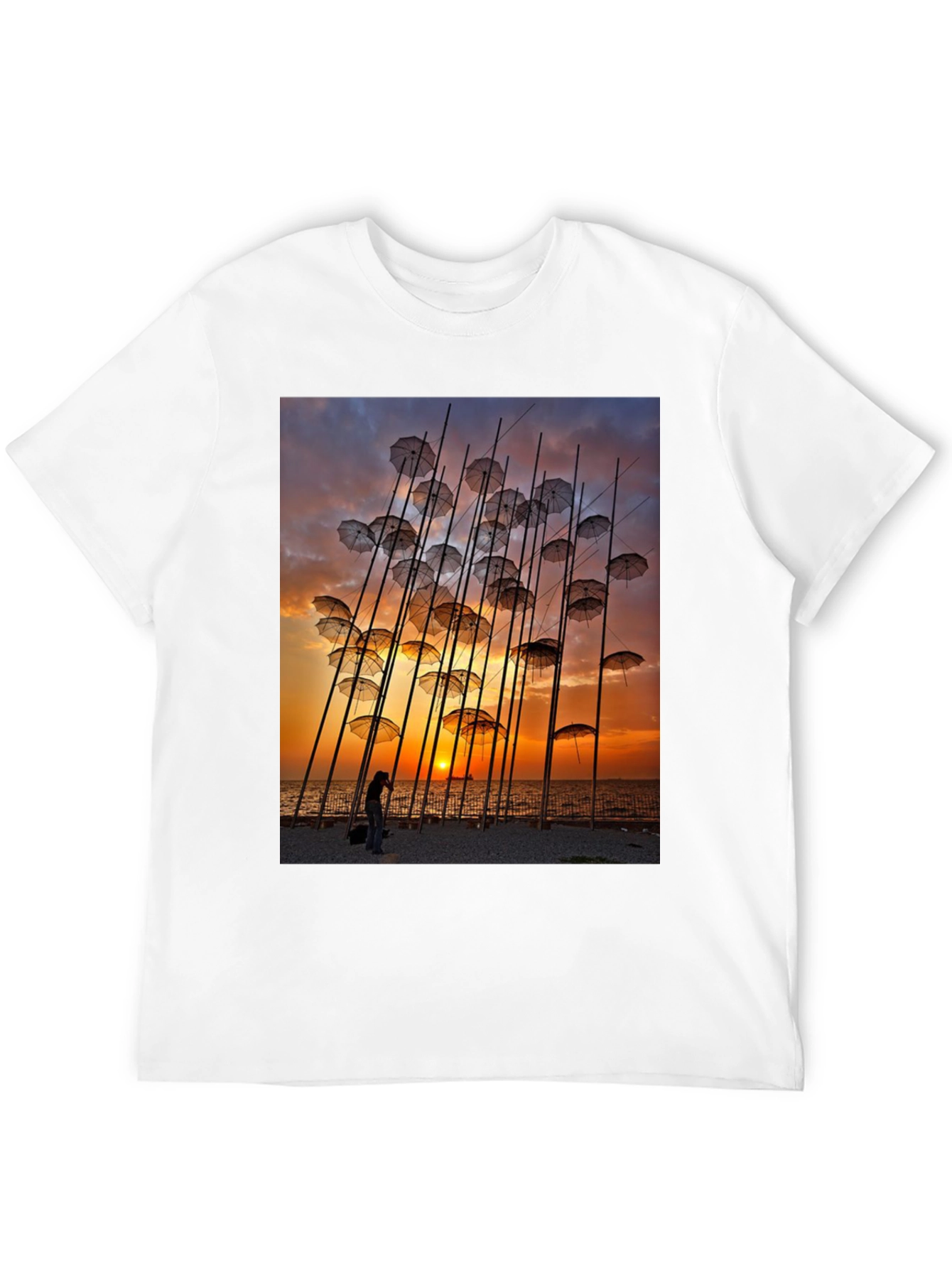 Umbrella Art T-Shirt - Sunset Beach Design