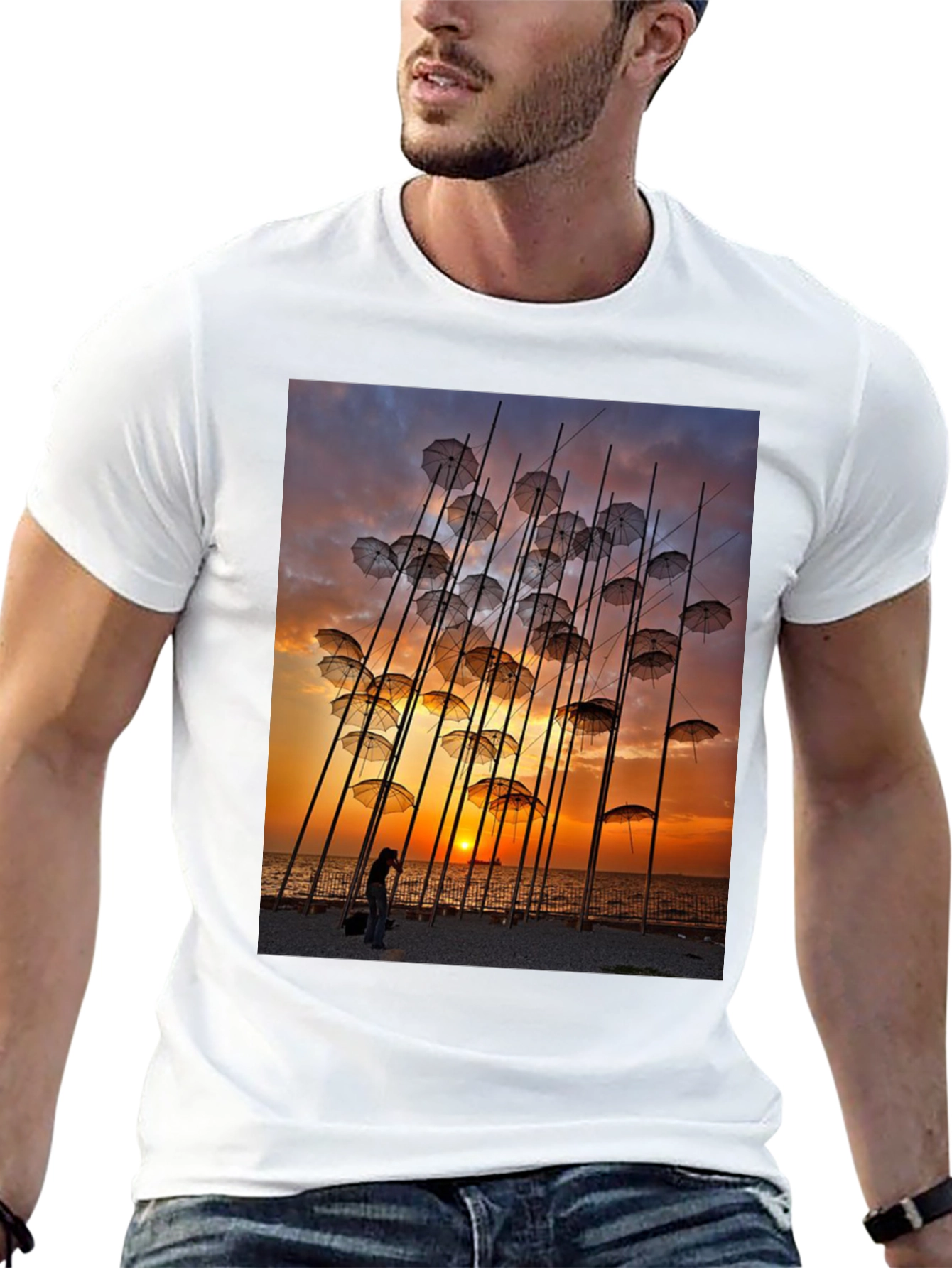 Umbrella Art T-Shirt - Sunset Beach Design