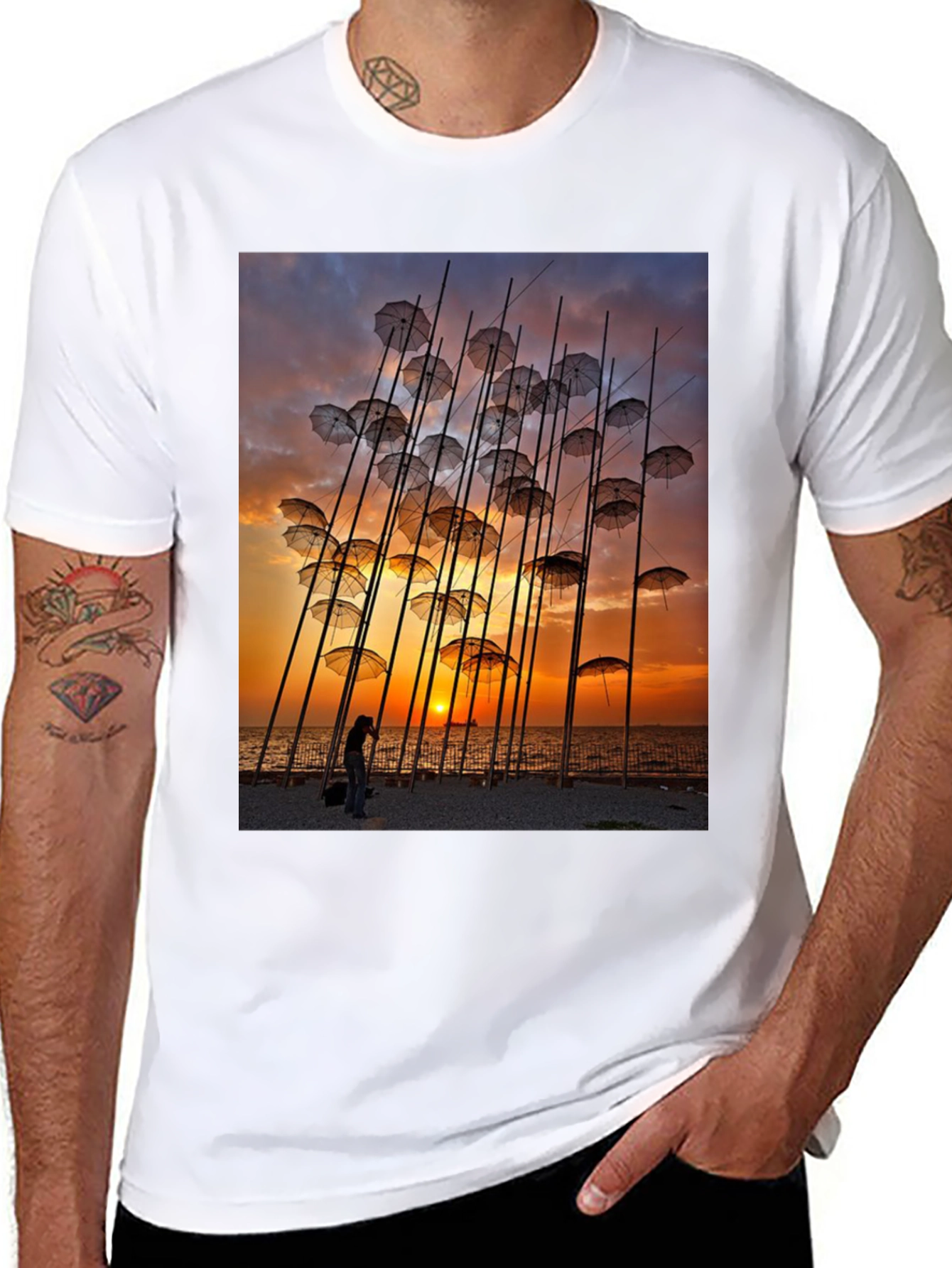 Umbrella Art T-Shirt - Sunset Beach Design