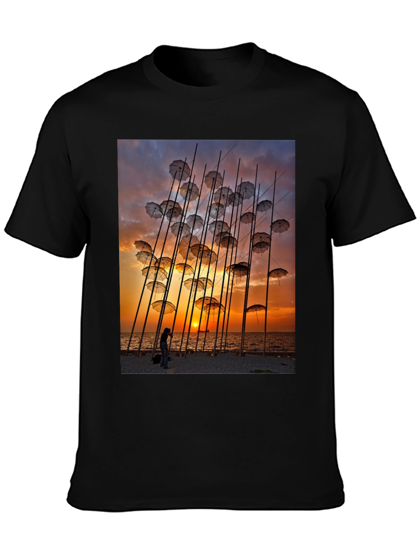 Umbrella Art T-Shirt - Sunset Beach Design