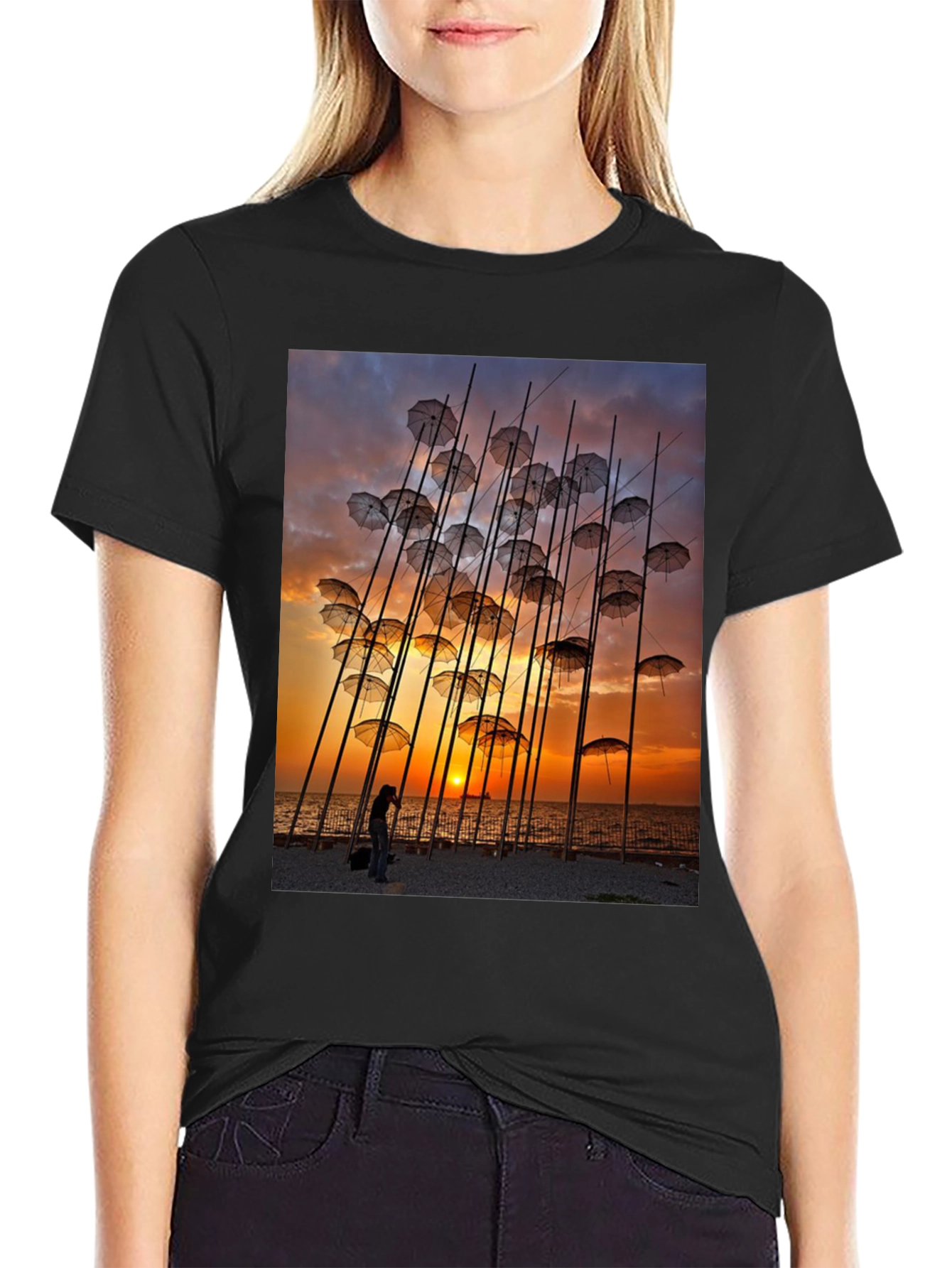 Umbrella Art T-Shirt - Sunset Beach Design