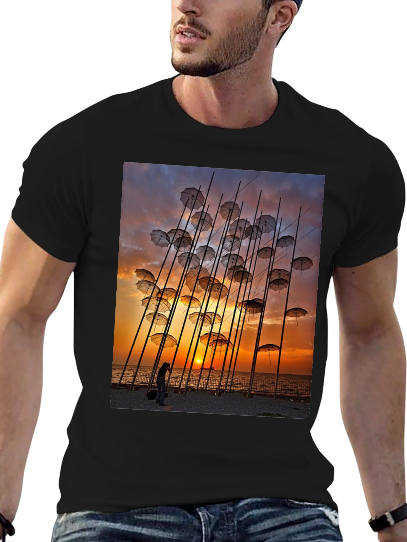 Umbrella Art T-Shirt - Sunset Beach Design