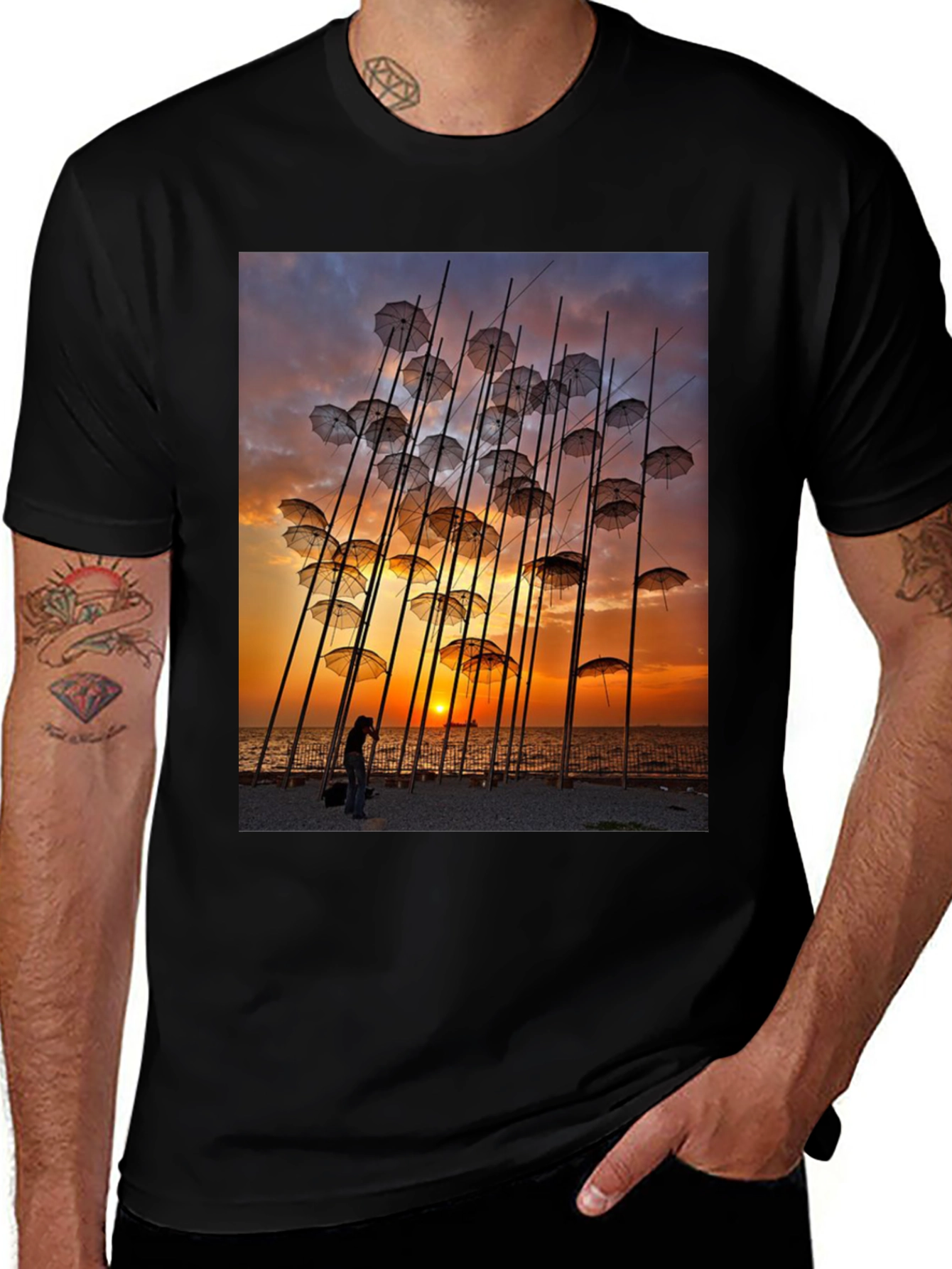 Umbrella Art T-Shirt - Sunset Beach Design
