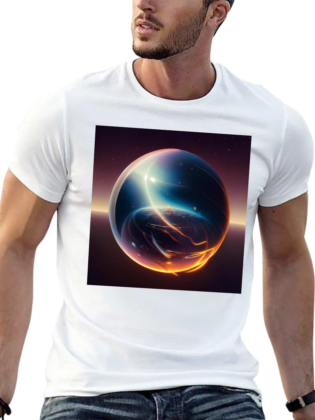 Cosmic Sphere Graphic T-Shirt - Premium Black Tee