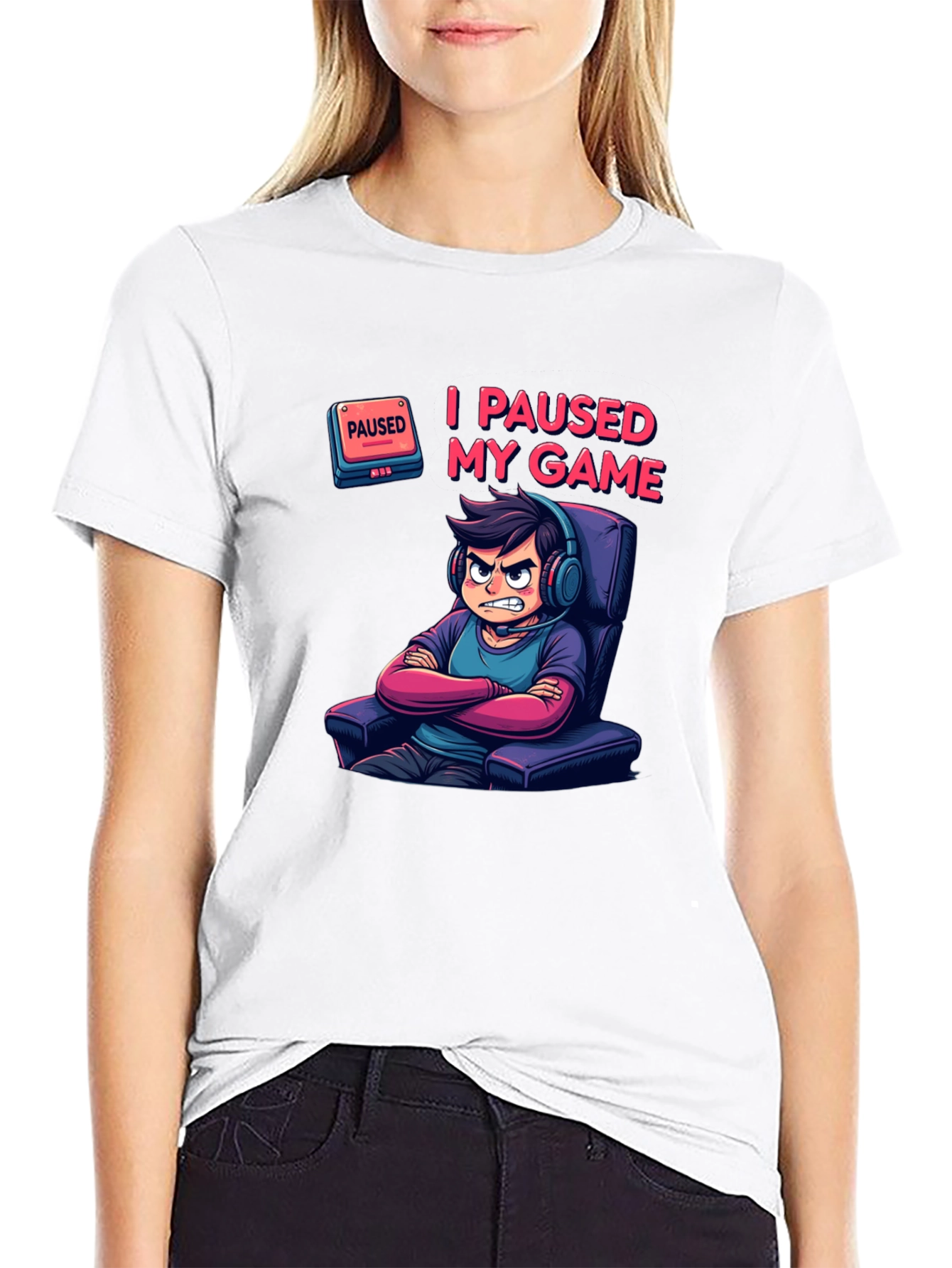 I Paused My Game Black T-Shirt
