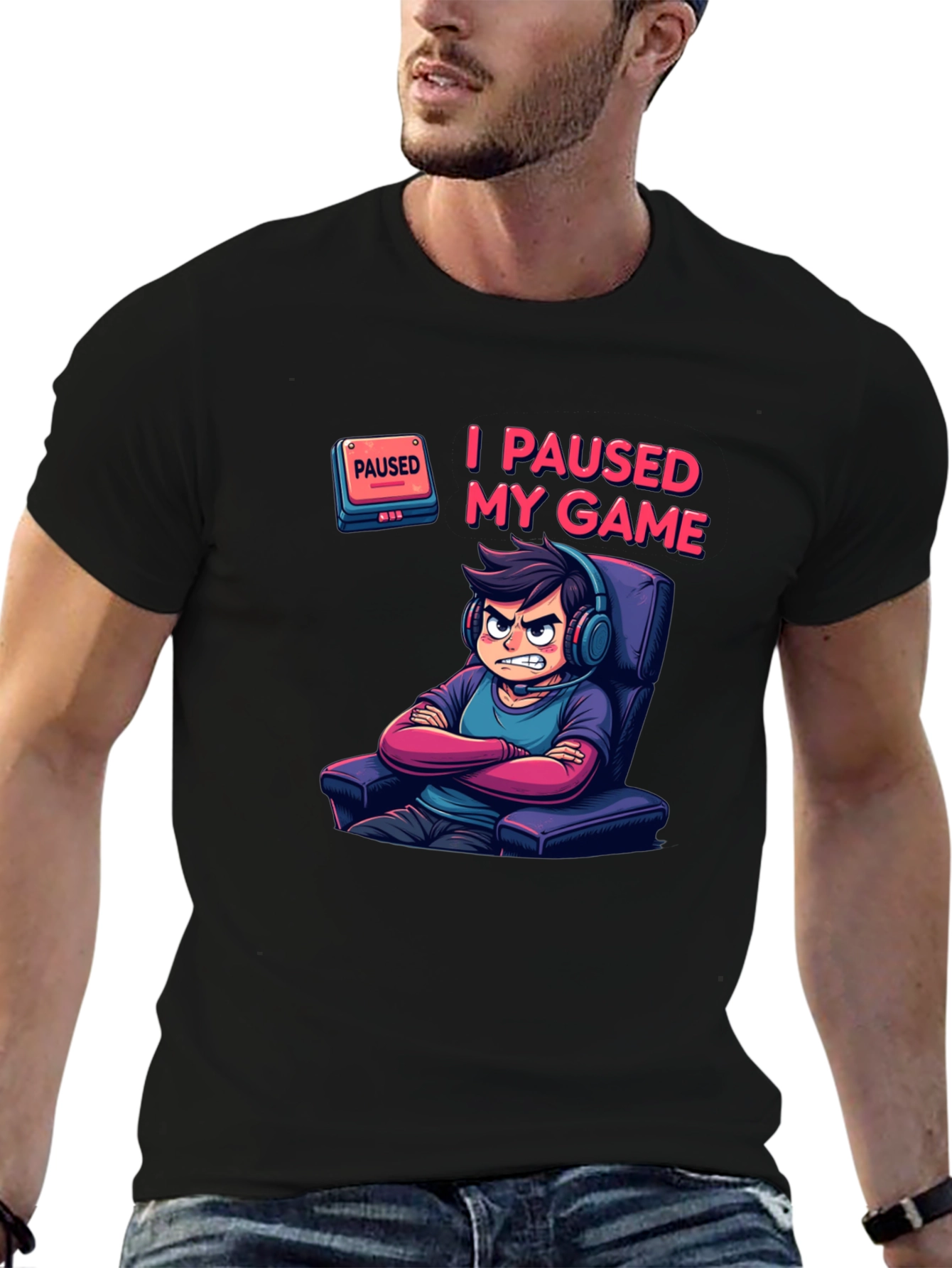 I Paused My Game Black T-Shirt
