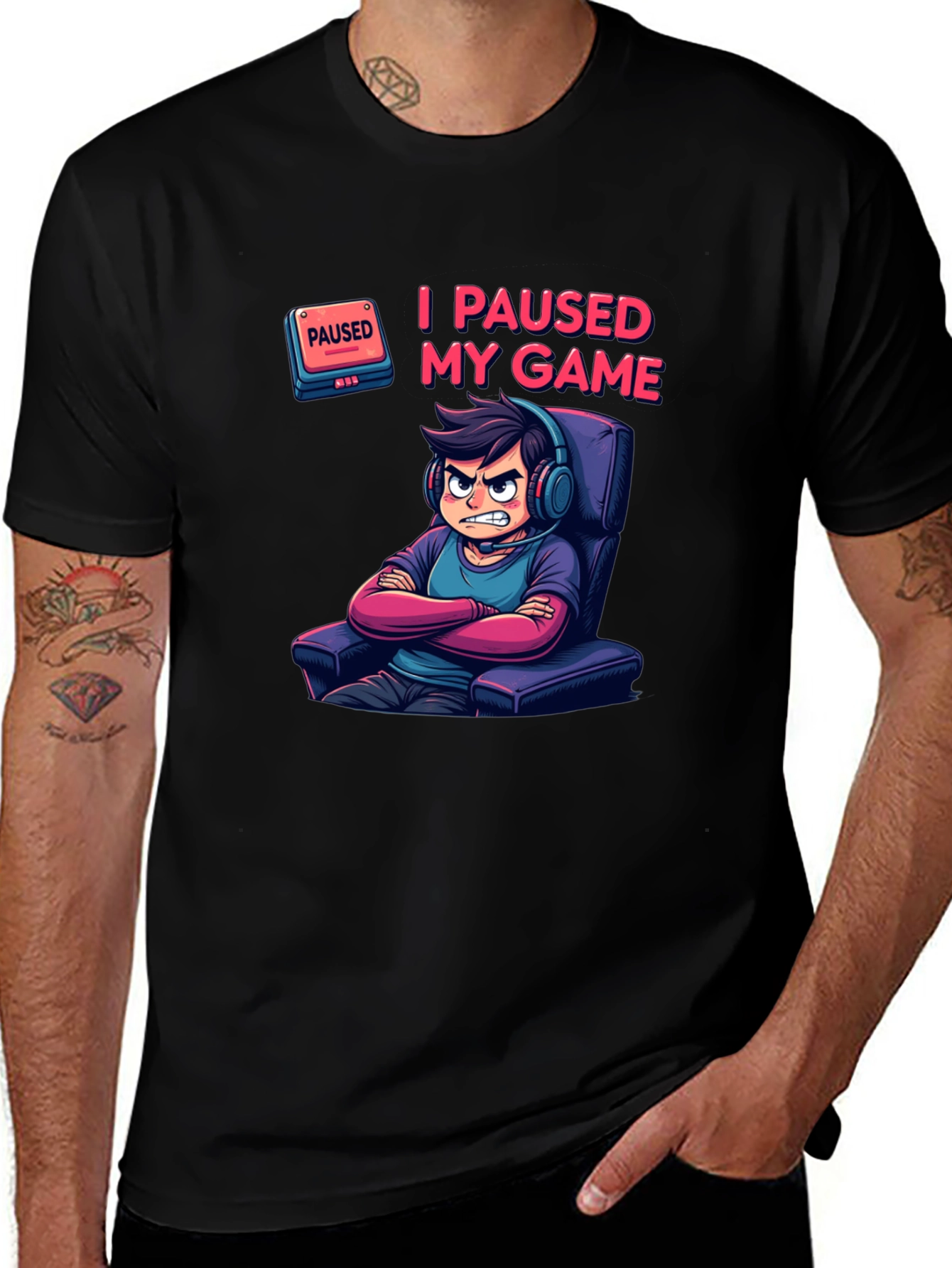 I Paused My Game Black T-Shirt