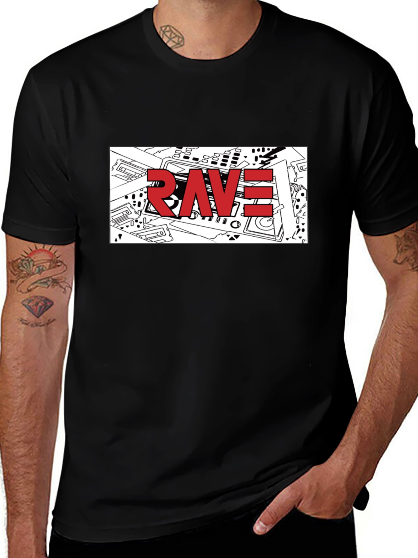 Rave Graphic T-Shirt - Black Crew Neck Tee