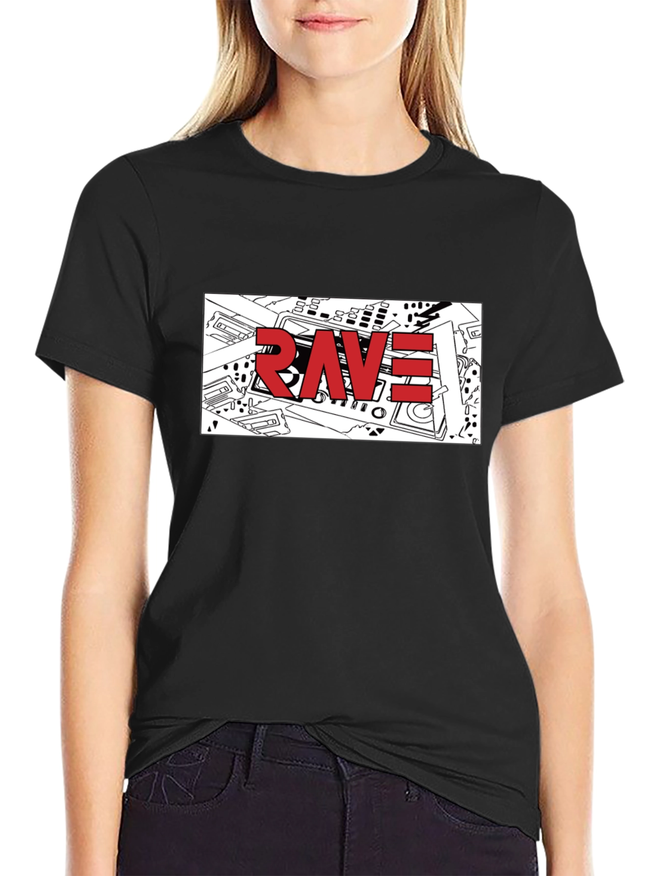 Rave Graphic T-Shirt - Black Crew Neck Tee