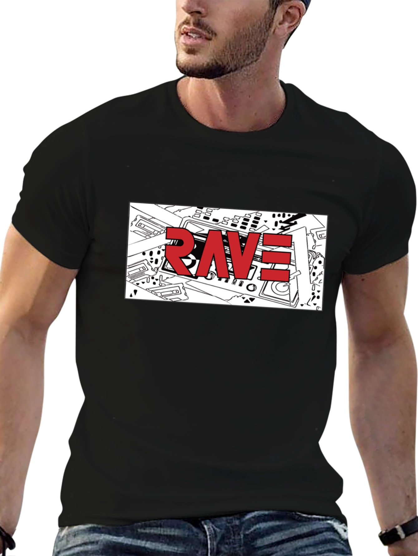 Rave Graphic T-Shirt - Black Crew Neck Tee